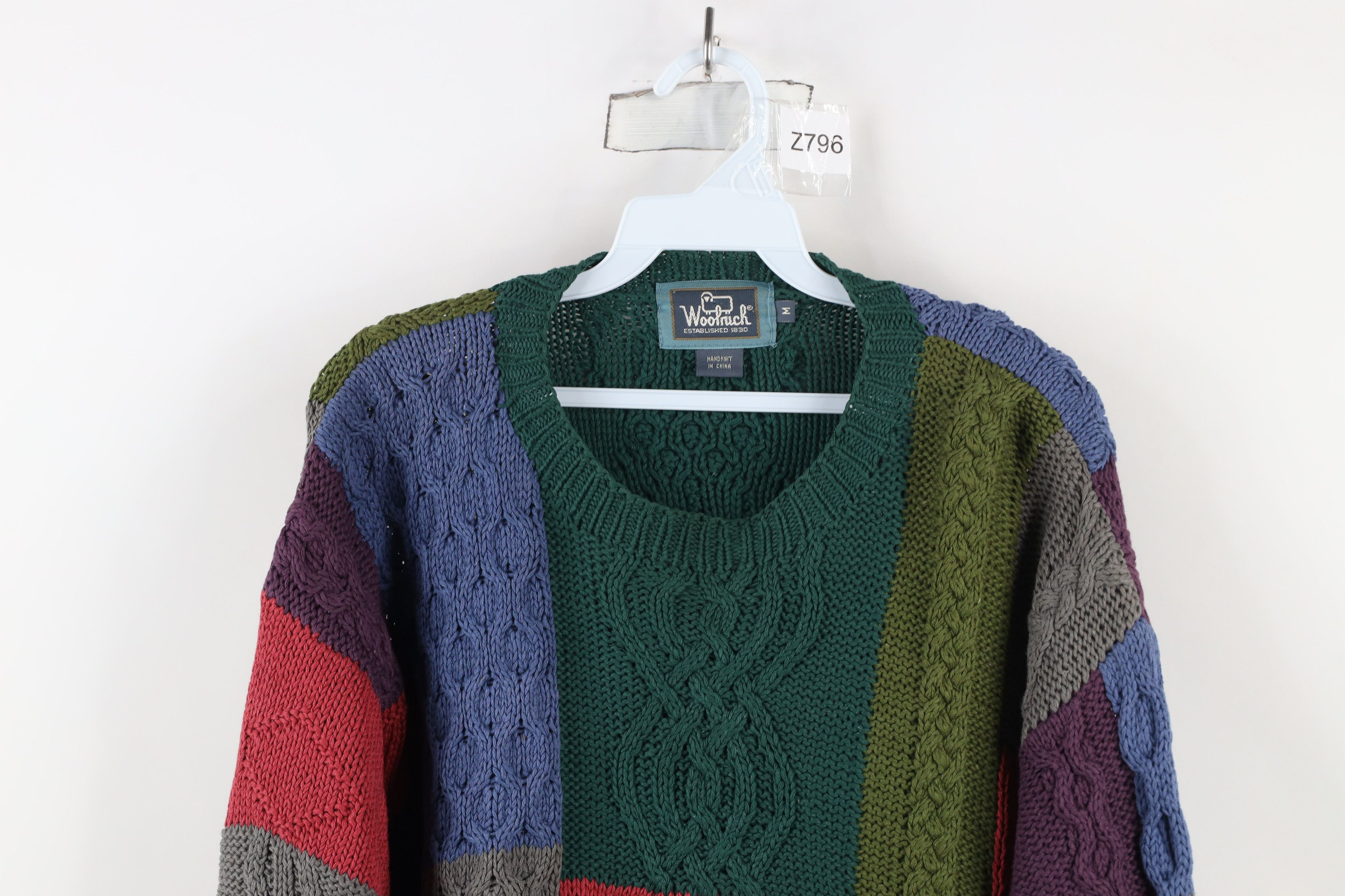 Vintage Vintage 90s Woolrich Patchwork Chunky Cable Knit Sweater Size US M / EU 48-50 / 2 - 2 Thumbnail