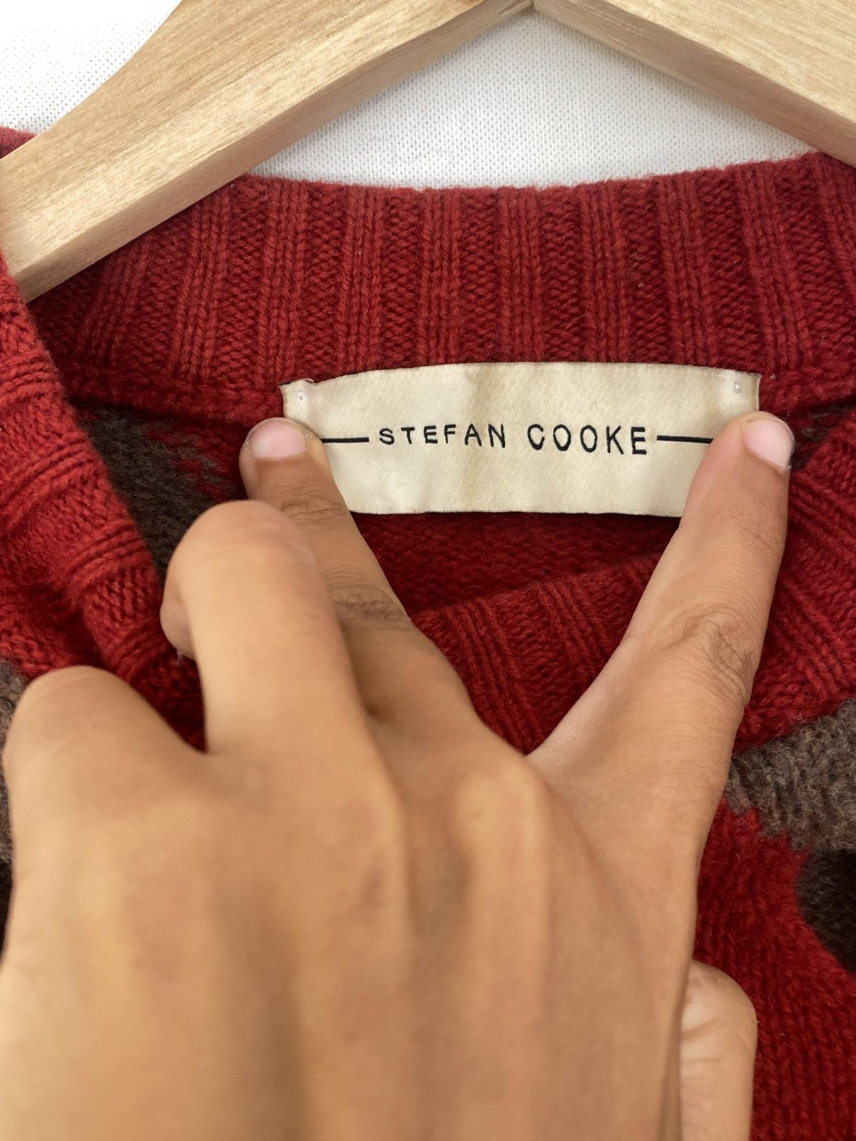 Stefan Cooke AW19 Red and Brown Diamond Slashed Sweater Size US S / EU 44-46 / 1 - 4 Thumbnail