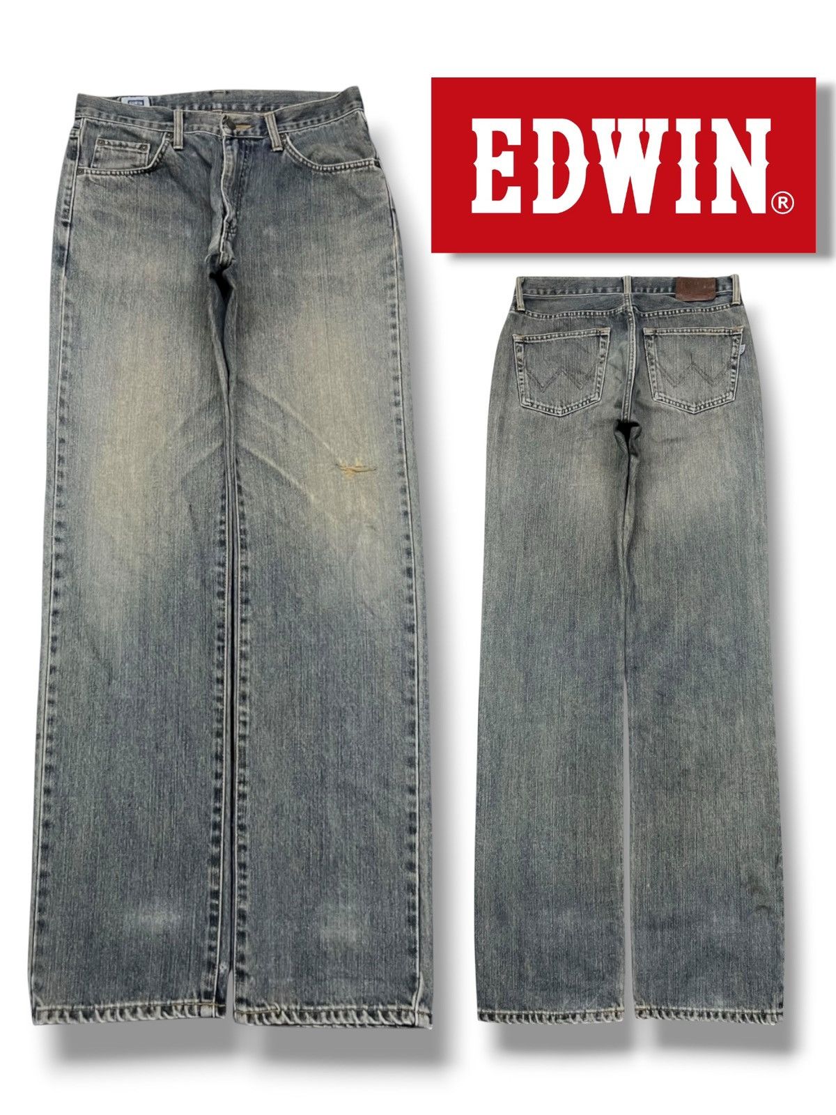 Edwin Vintage Exwin 403 Japan - Faded Mud Wash, Distressed Jeans Size US 31 - 1 Thumbnail