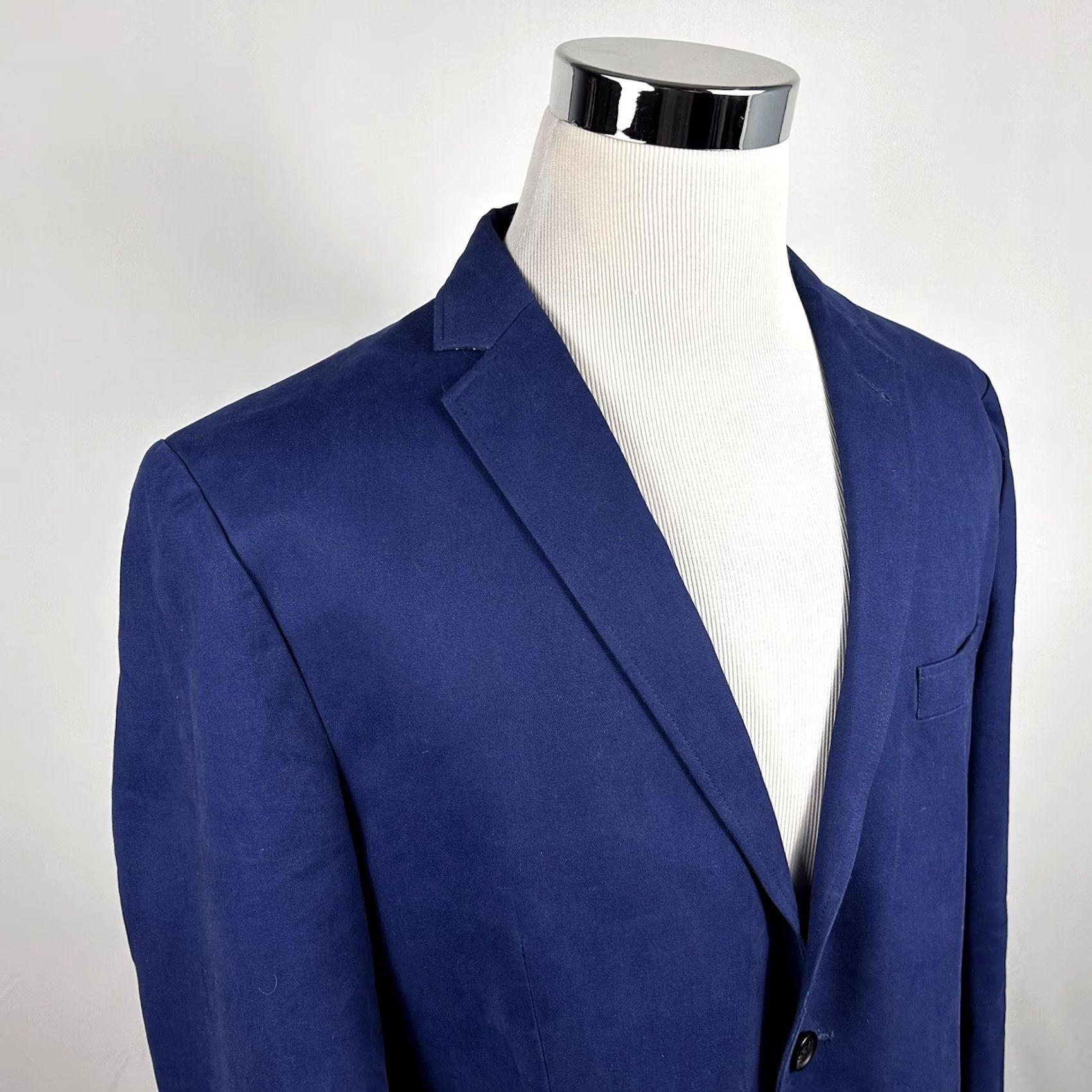 Vintage Combatant Gentlemen Sport Coat Blue 44R Slim Fit Two-Button Vented 100% Cotton Jacket Mens Regular Notch Lapel Summer Formal Size US XS / EU 42 / 0 - 2 Thumbnail