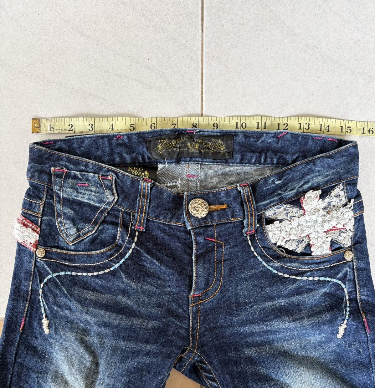 Japanese Brand Red Pepper Union Jack Streetwear Low Flared Distressed Denim Size US 31 - 2 Thumbnail