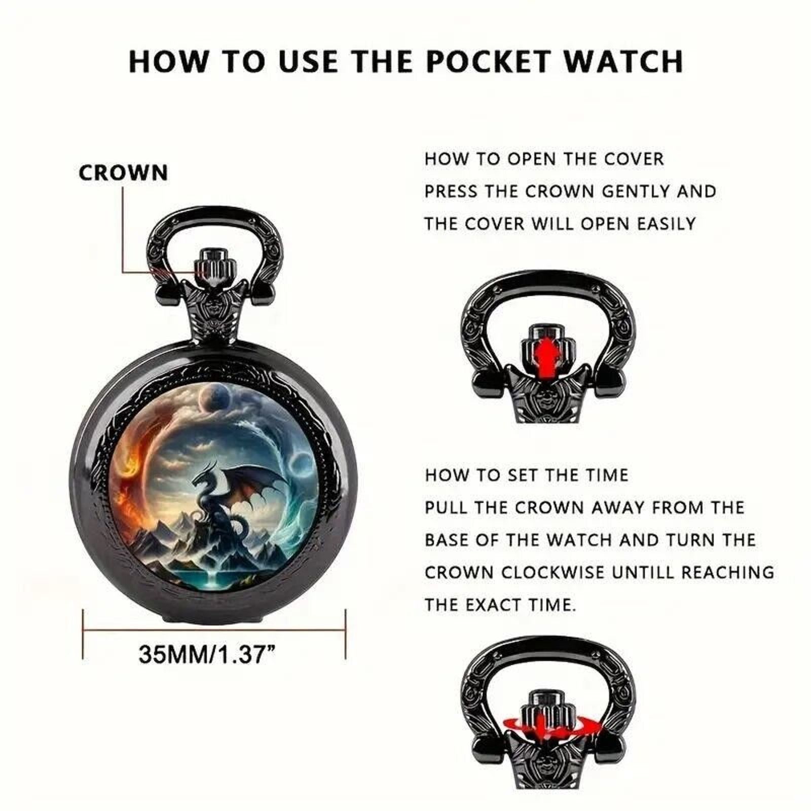 Other Flying Dragon Black Pocket Watch • Ocean •Volcano Size ONE SIZE - 5 Thumbnail