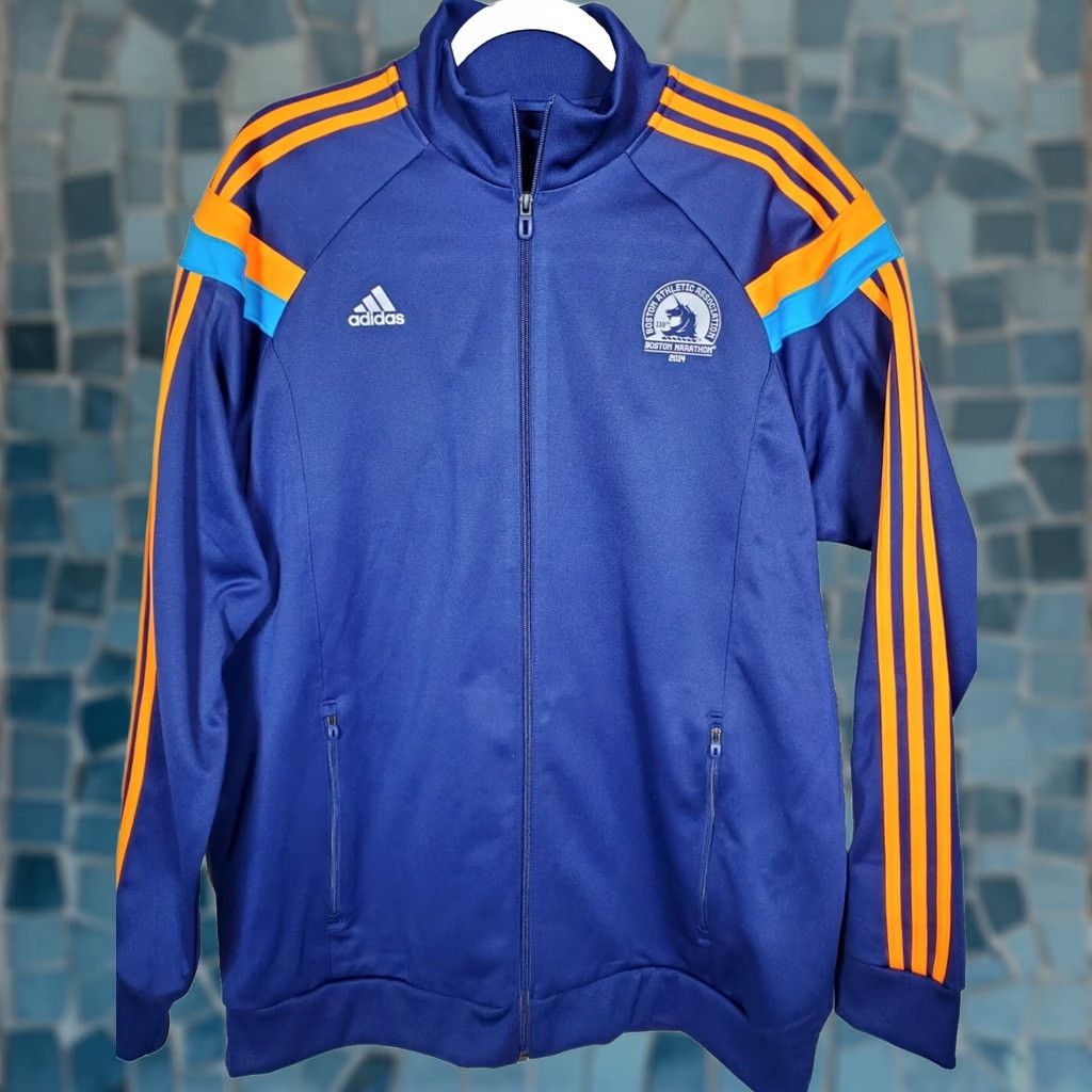 Adidas Adidas Track Jacket Climalite Boston Marathon 2014 Navy Blue Orange Stripes L Men's Heavyweight Full Zip Pockets Size US L / EU 52-54 / 3 - 1 Thumbnail
