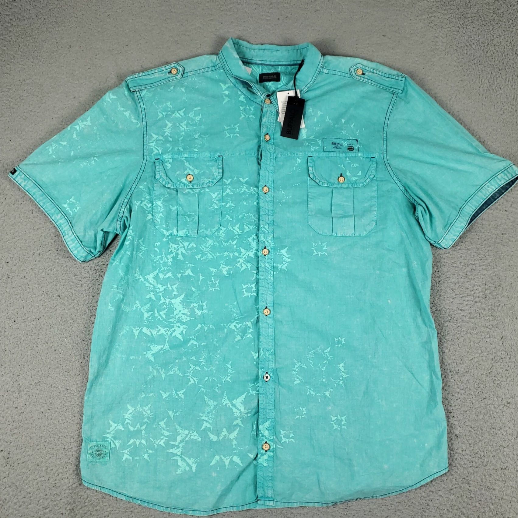 Buffalo David Bitton Buffalo by David Bitton Shirt Mens 2XL Turquoise Button-Up Short Sleeve Pockets Cotton New With Tags Mens Size US XXL / EU 58 / 5 - 2 Thumbnail