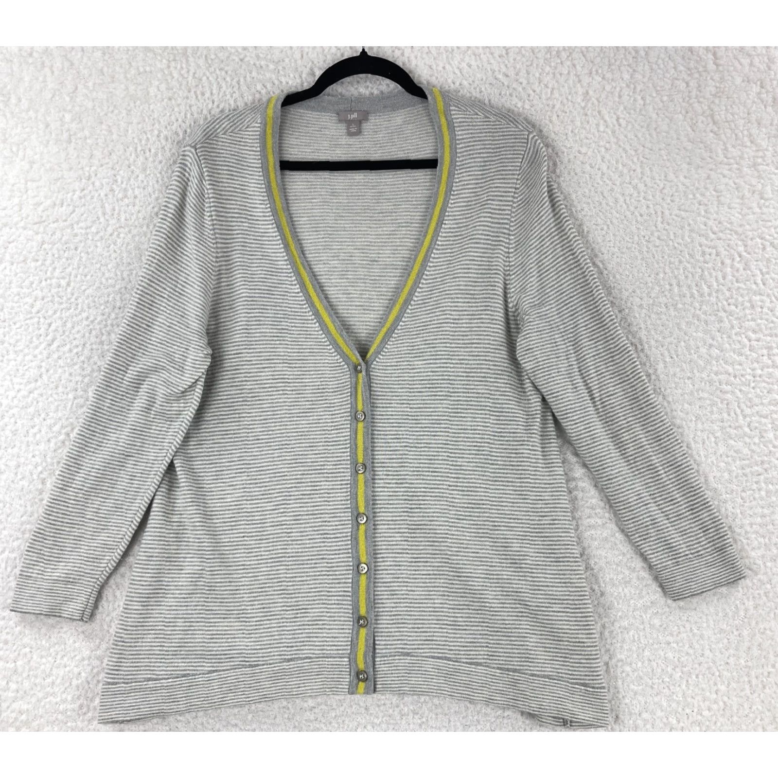 J. Jill J. Jill Cardigan Sweater Womens Large Petite Gray Stripe Long Sleeve Knit Size L / US 10 / IT 46 - 2 Thumbnail
