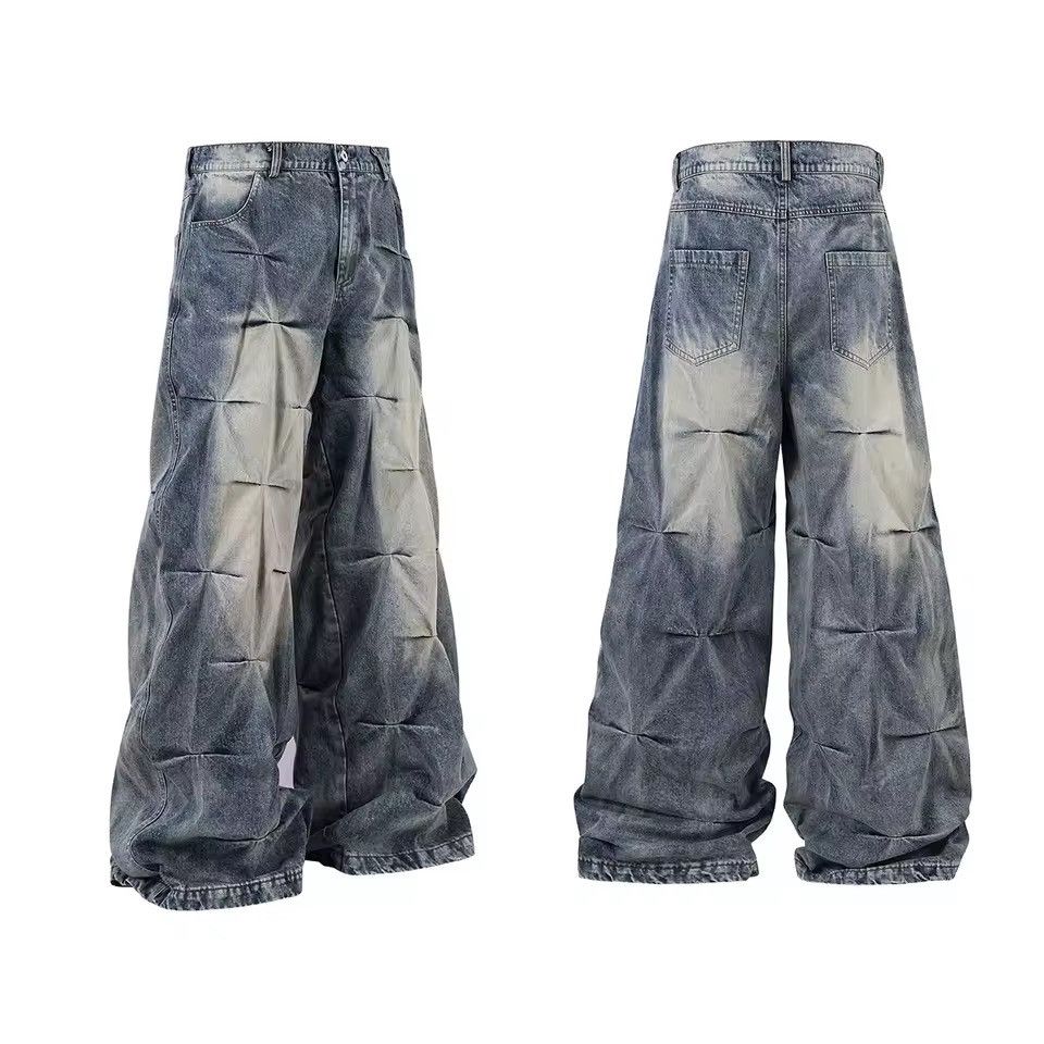 Jean Streetwear Designer Washed Wide Leg Retro Outdoor Jeans Size US 35 - 3 Thumbnail