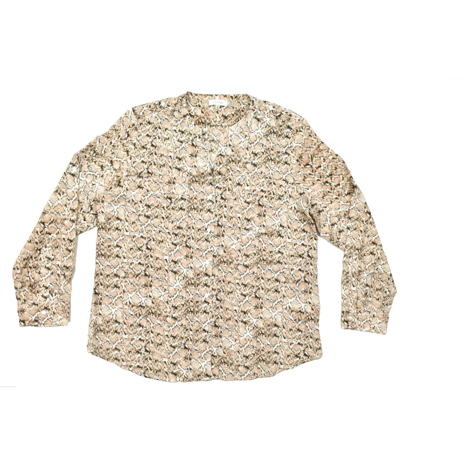 Calvin Klein Calvin Klein Blouse Women's XL Snakeskin Print Button Down Long Sleeve Tan Top Shirt Size XL / US 12-14 / IT 48-50 - 2 Thumbnail