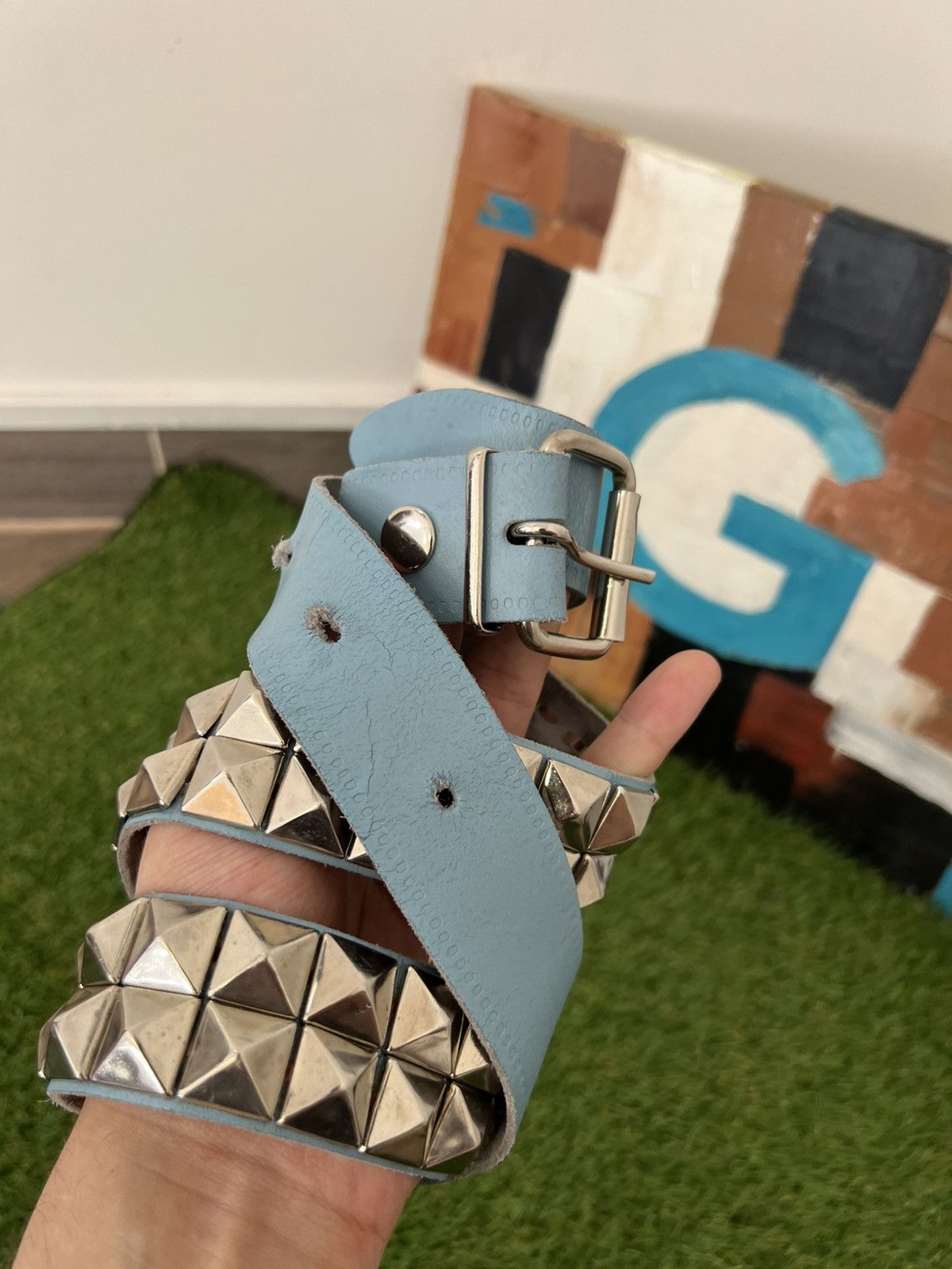 Japanese Brand Pyramid Studded Belt (blue) Size ONE SIZE - 1 Thumbnail
