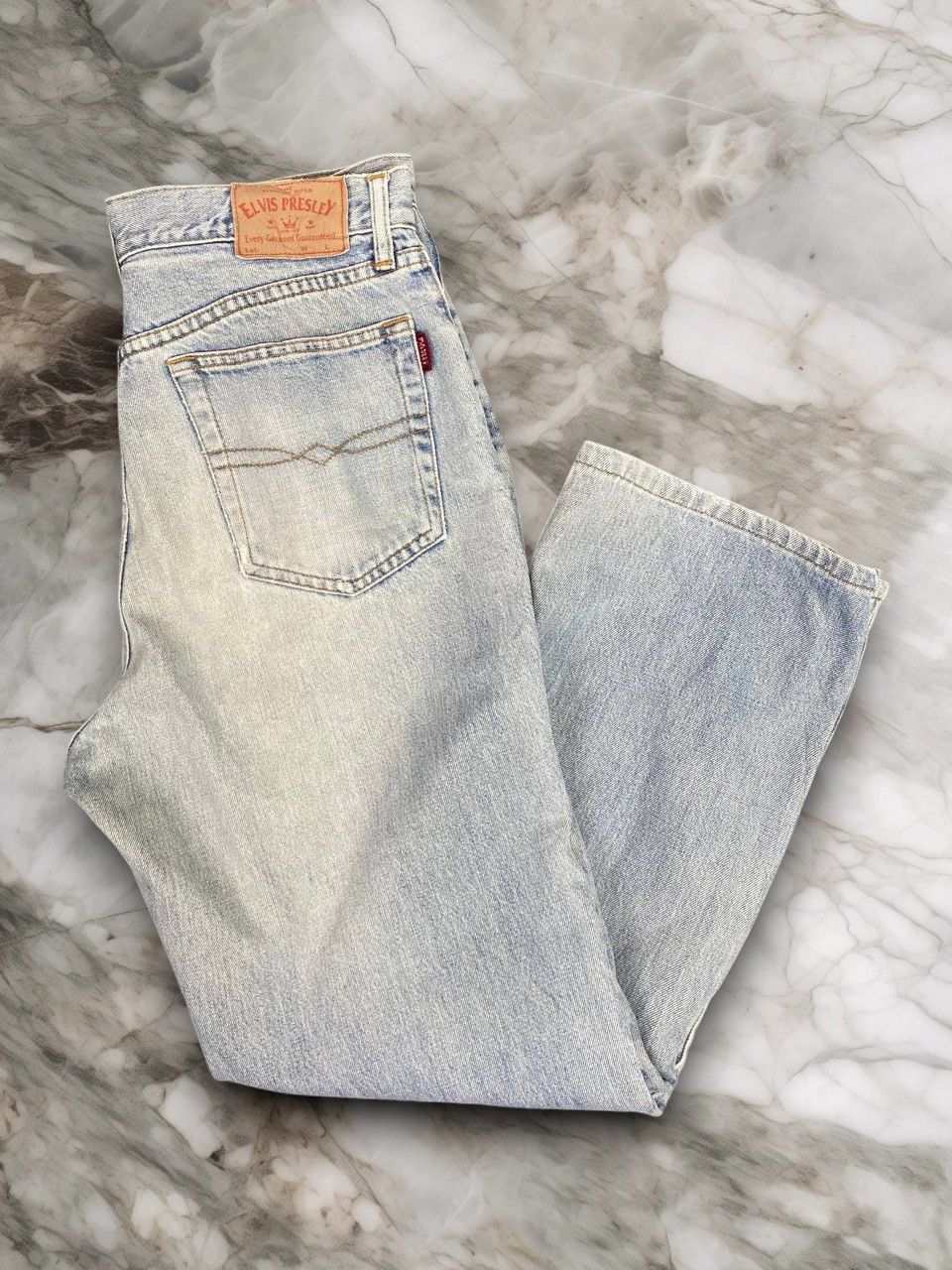 Japanese Brand elvis presley lightwash distressed denim nice design Size US 33 - 1 Thumbnail