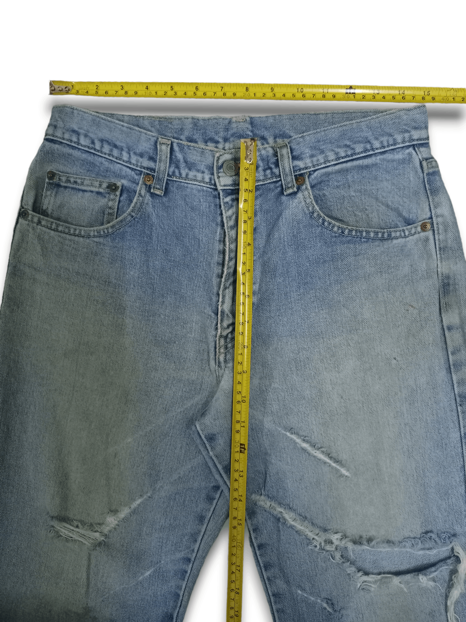 Japanese Brand Vintage Japanese Brand Blue Wash Distressed Loose Jeans Size US 30 / EU 46 - 9 Thumbnail