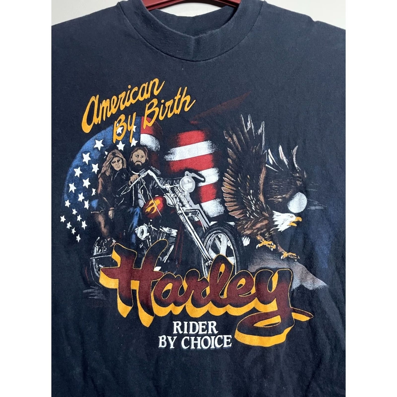 Harley Davidson VINTAGE Harley-Davidson Shirt Mens L Black 80s Crew Neck Short Sleeve Cotton By Birth Rider By Choice 80s Size US L / EU 52-54 / 3 - 2 Thumbnail