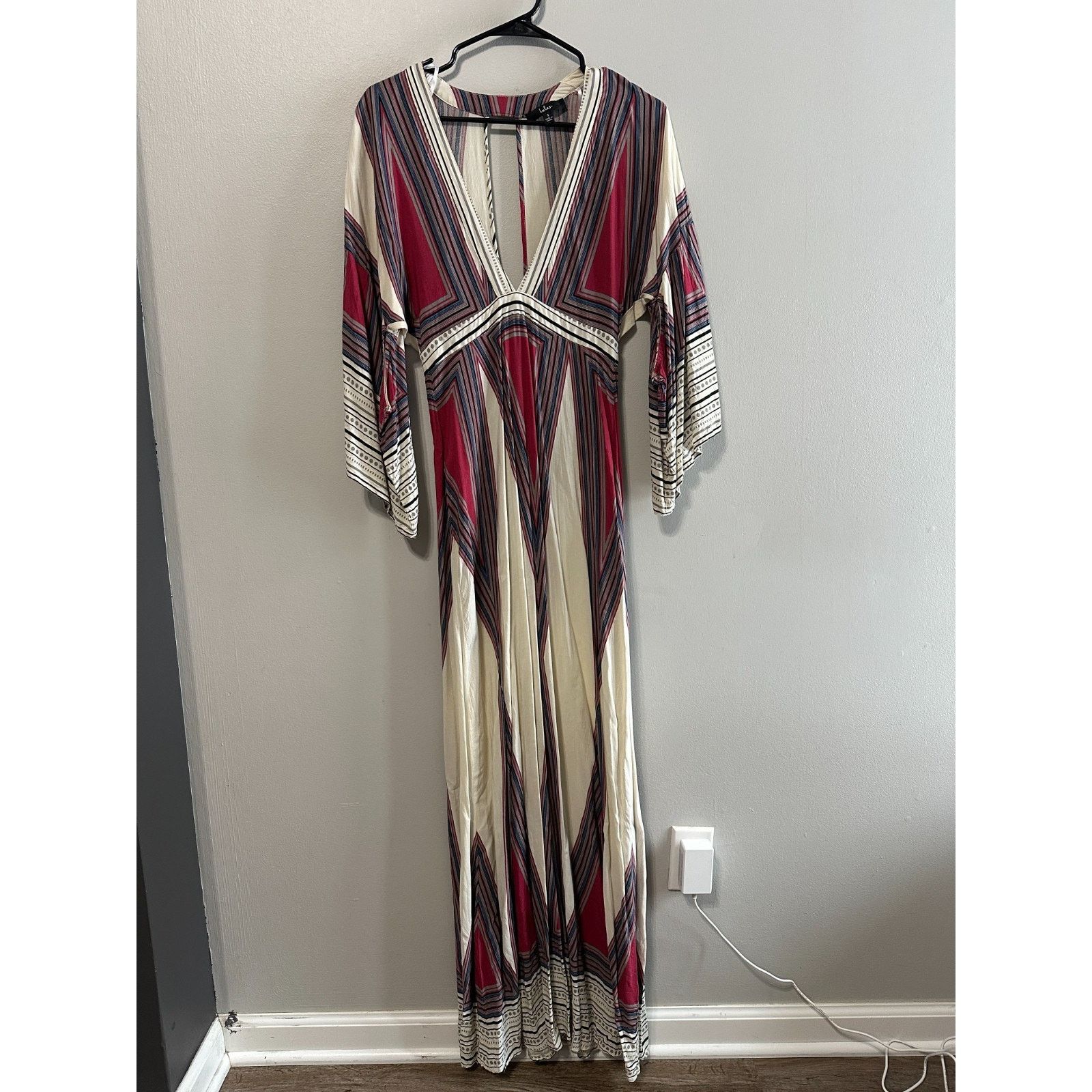 Lulus Lulus Montecito Maxi Dress Small V-Neck Kimono Red Boho Blue Size S / US 4 / IT 40 - 2 Thumbnail