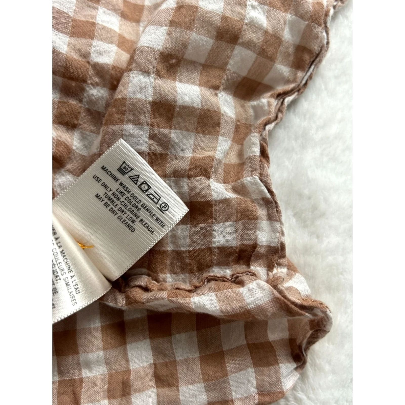 Anthropologie Holding Horses Devon Gingham Top Womens Size 2 Brown White Long Sleeve V-Neck Pullover Blouse Size XS / US 0-2 / IT 36-38 - 6 Thumbnail