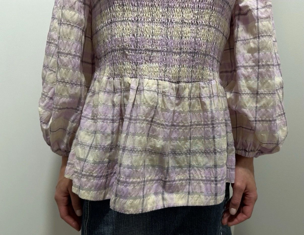 Ganni Ganni Ba.A Plaid Check Cotton Balloon Sleeve Purple Blouse Size XS / US 0-2 / IT 36-38 - 9 Thumbnail