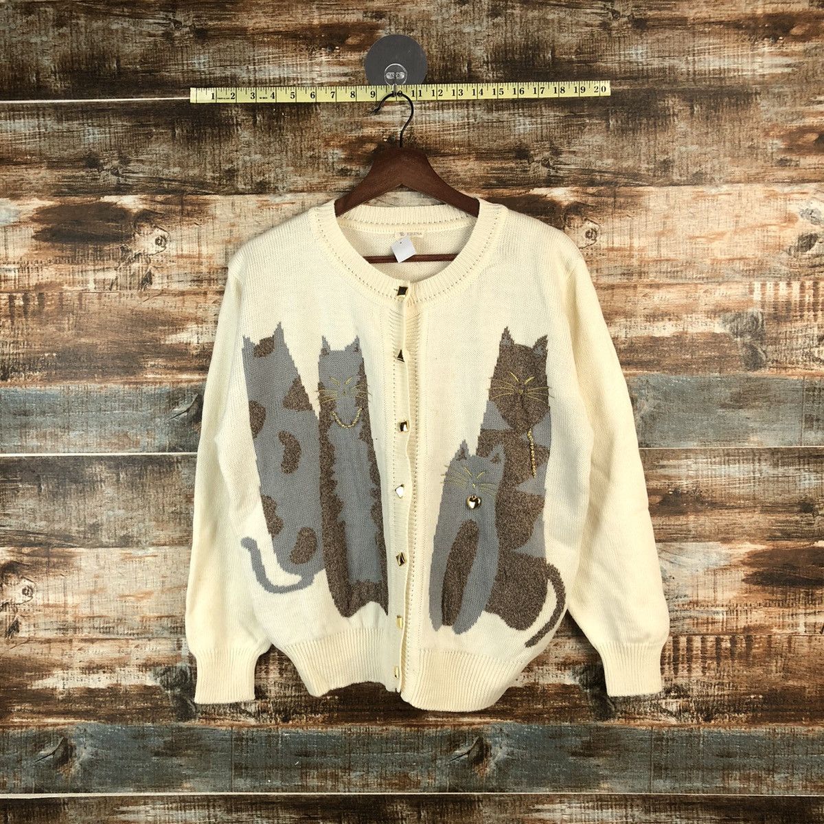Vintage DL Erina cat Beige Cardigan Knitwear #C727 Size M / US 6-8 / IT 42-44 - 1 Thumbnail