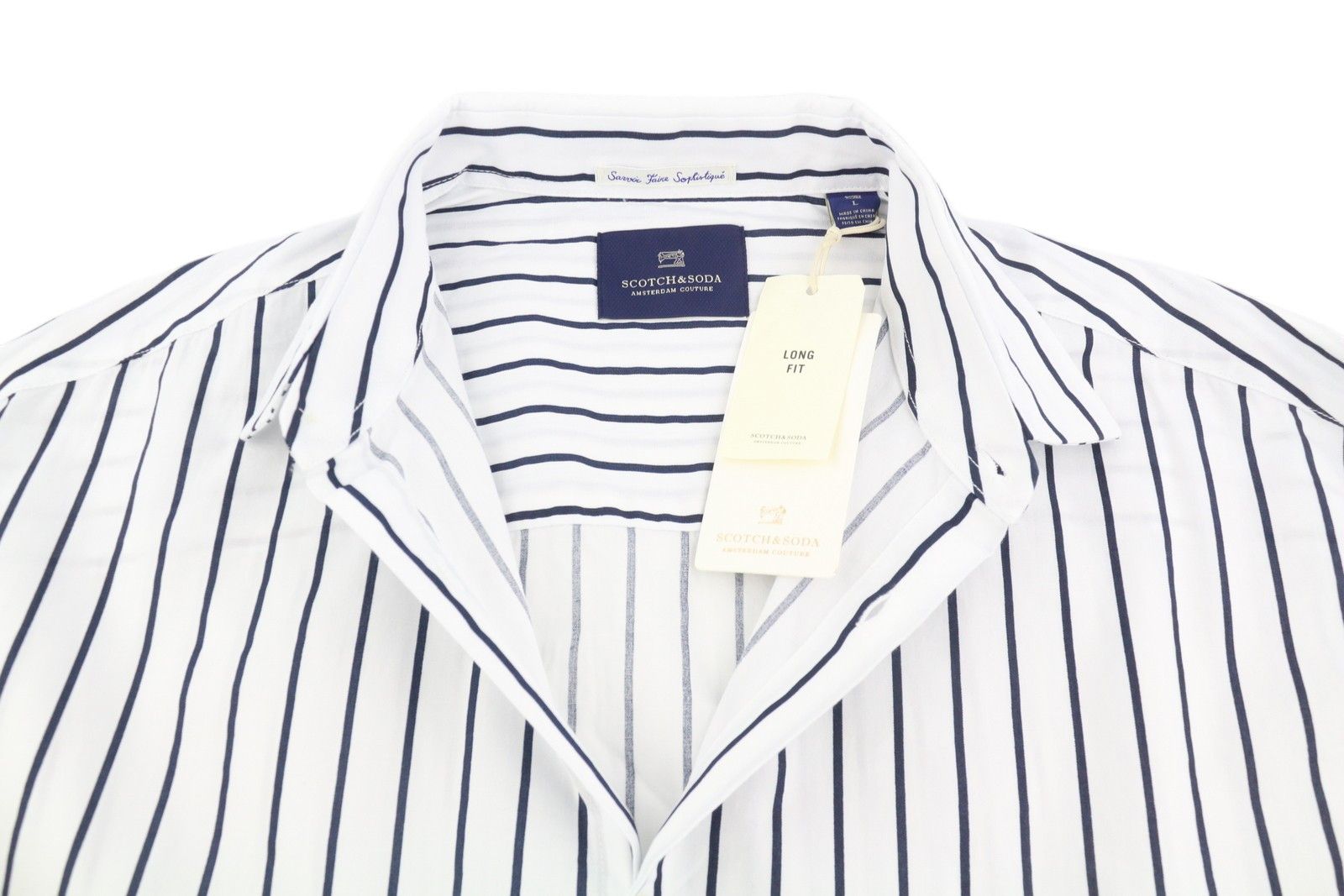 Scotch & Soda L White Pinstriped Long Fit Button-Up Shirt 89103 Size US L / EU 52-54 / 3 - 7 Thumbnail