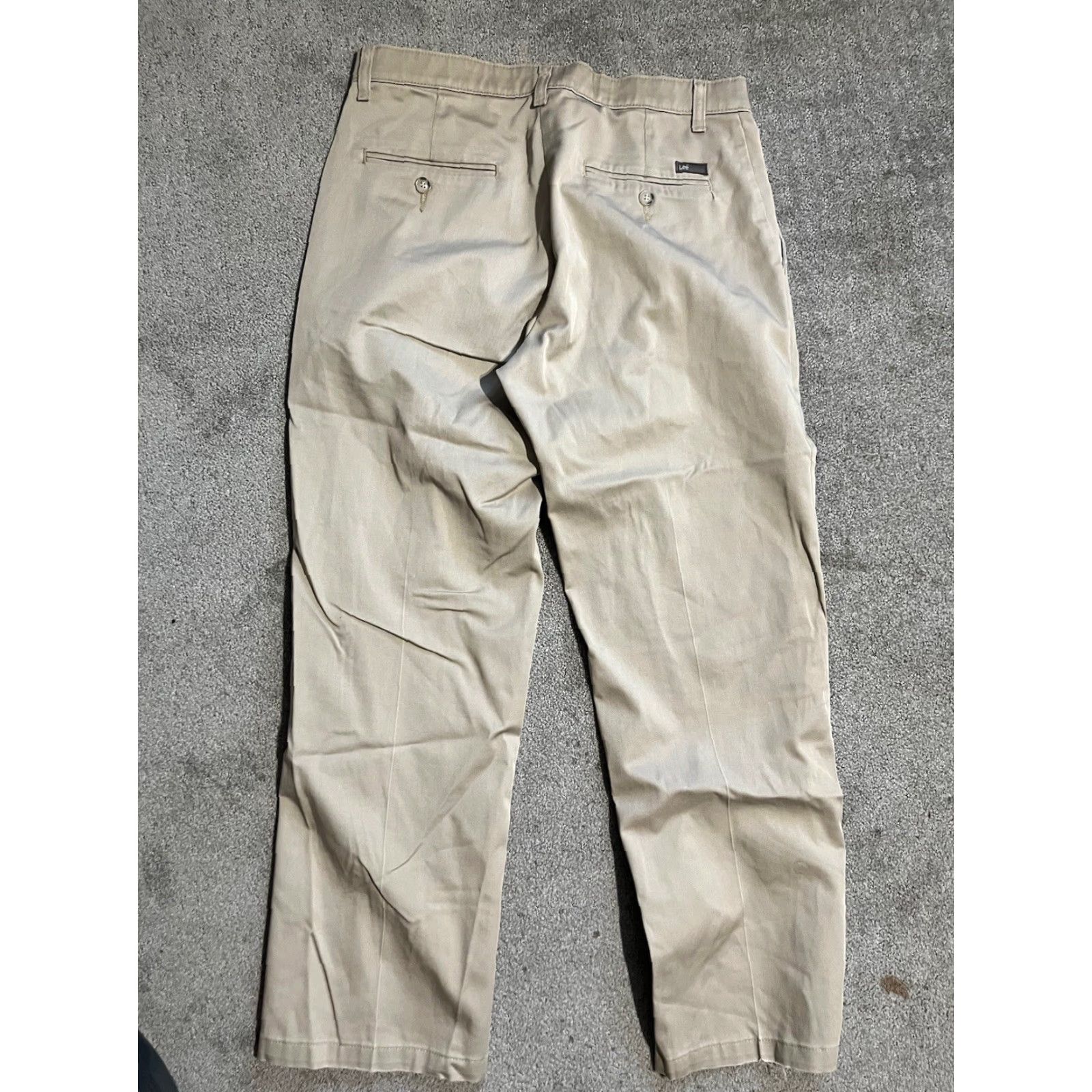Lee Lee Pants Mens 32X29 Custom Fit Flat Front Beige Chino Casual Slim Relaxed Waistband Button Zipper Pockets Cotton Spandex Size US 32 / EU 48 - 2 Thumbnail
