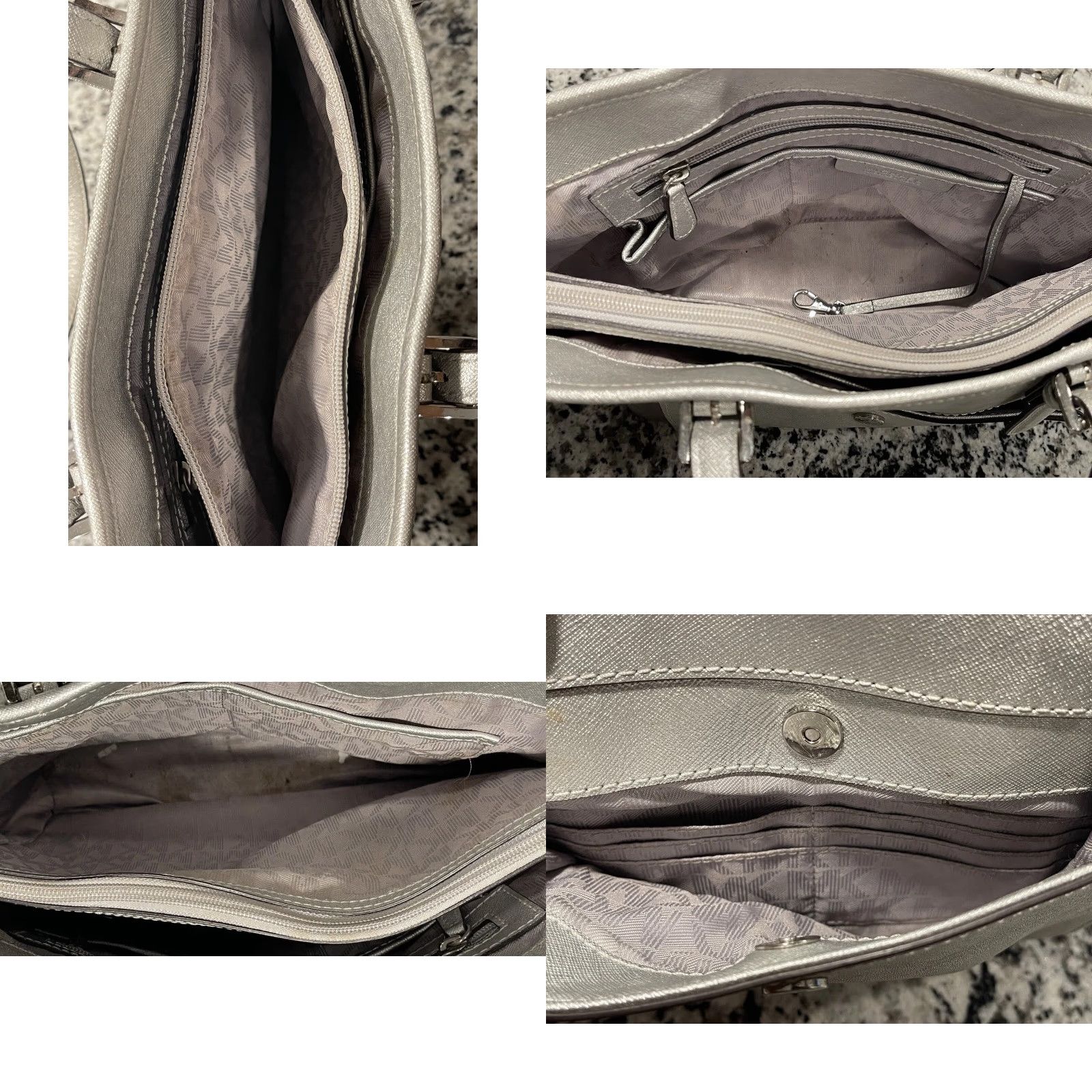 Michael Kors VINTAGE Michael Kors Tote Women Medium Metallic Gray Saffiano Leather Top Zip Purse Handbag Purses Size M / US 6-8 / IT 42-44 - 8 Thumbnail