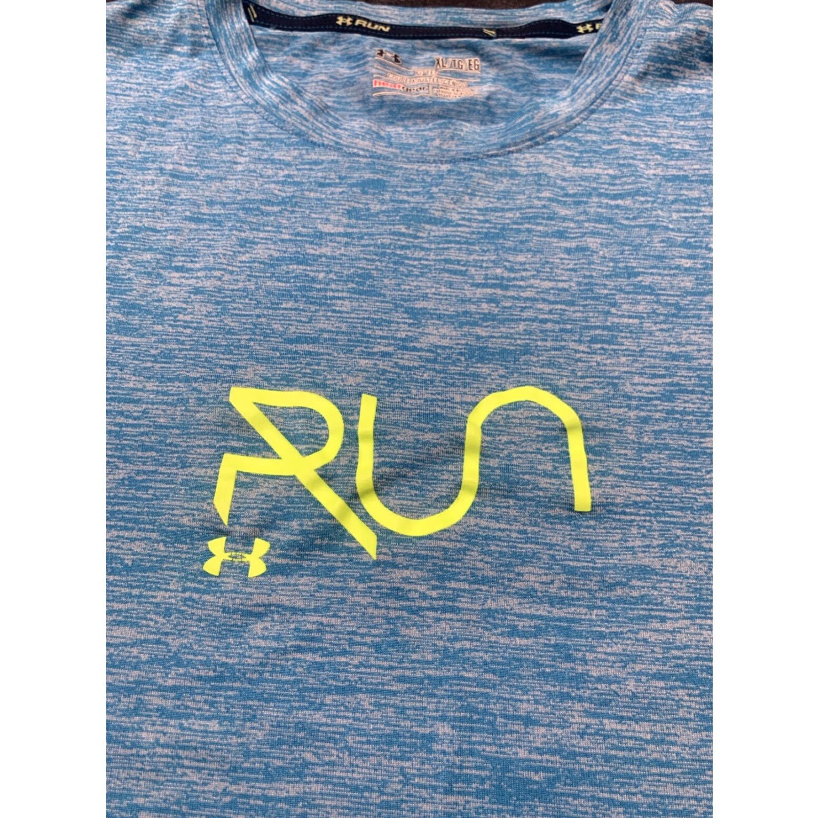 Under Armour UNDER ARMOUR HeatGear Men’s T-Shirt XL Blue Heathered Short Sleeve Crew Neck Logo Moisture Wicking Athletic Run Fit Size US XL / EU 56 / 4 - 2 Thumbnail