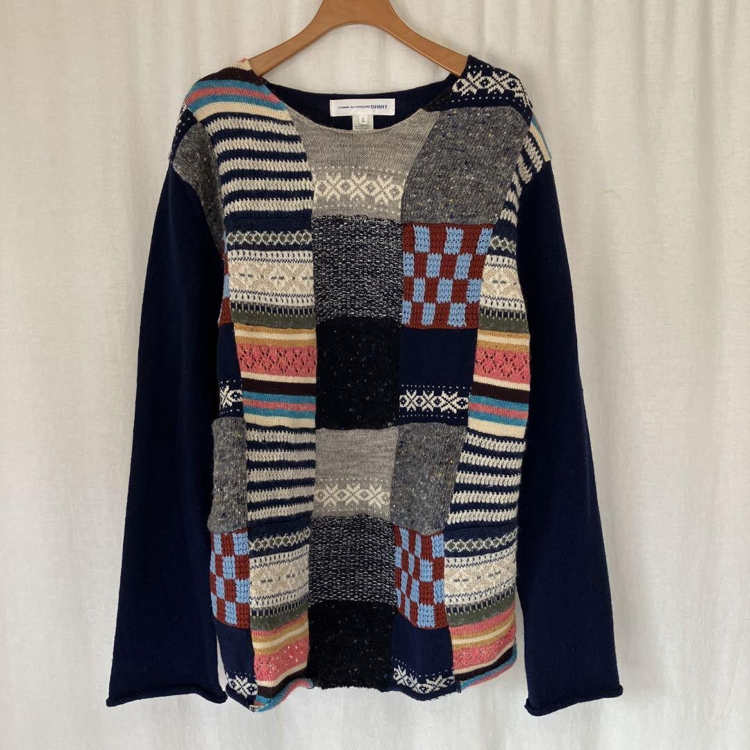 Comme des Garcons × Comme des Garcons SHIRT Crochet Patchwork Knit Sweater Size US L / EU 52-54 / 3 - 1 Thumbnail