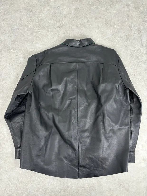 Acne Studios Acne Studios Black Leather Green Contrast Edges Shirt Jacket Size US M / EU 48-50 / 2 - 5 Thumbnail