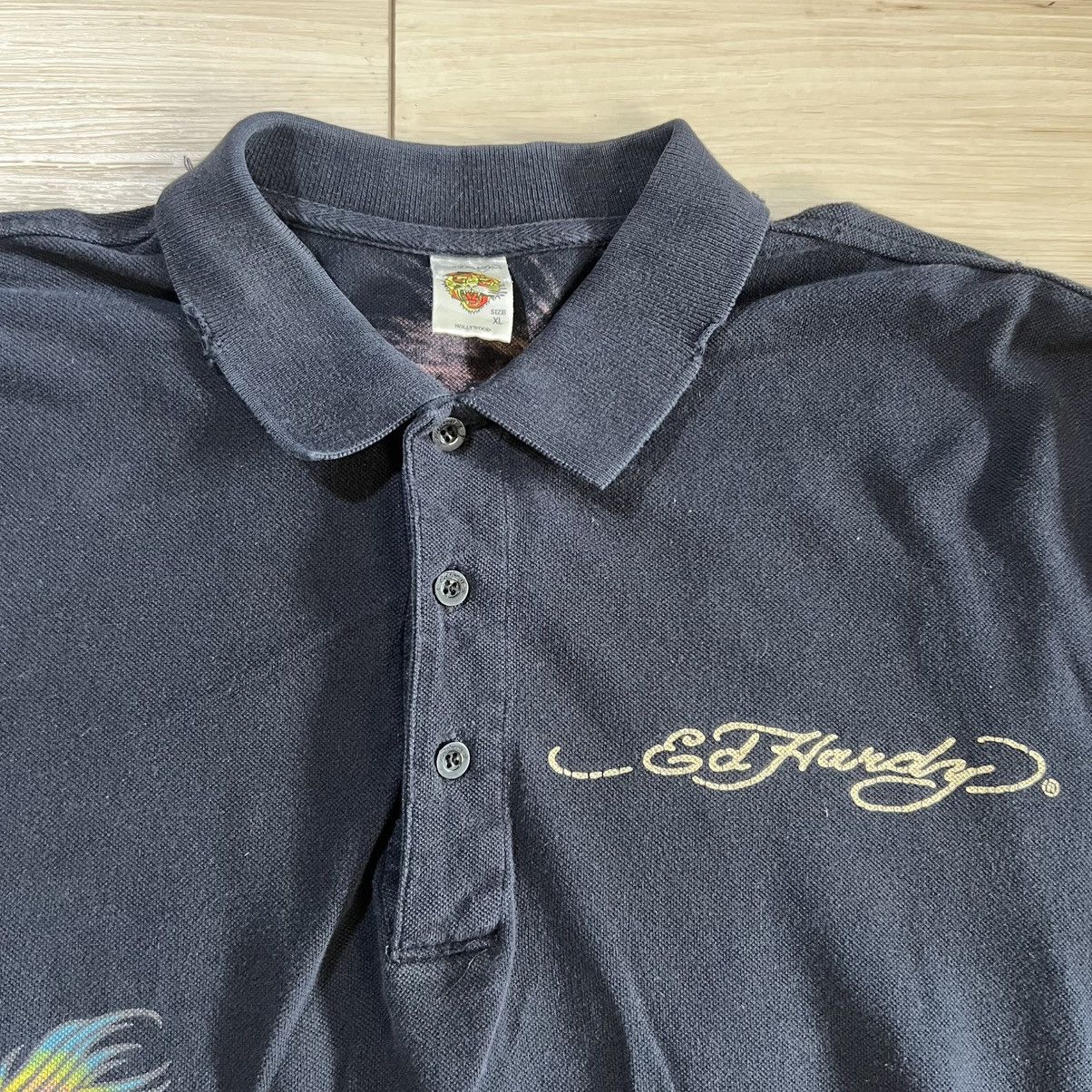 Ed Hardy Ed Hardy Distressed Long Sleeve Black Polo Shirt AOP Size US XL / EU 56 / 4 - 9 Thumbnail