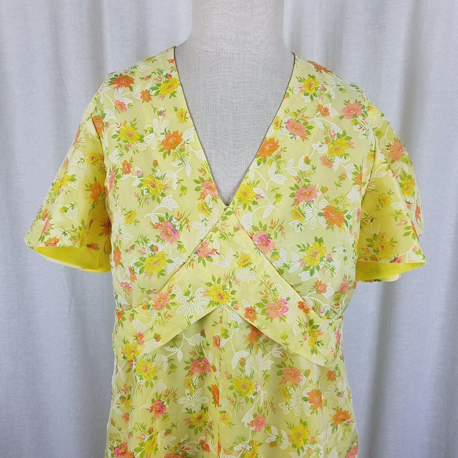 Handmade Vtg Flocked Floral Maxi Prairie Dress Long Ruffled SS M L Size M / US 6-8 / IT 42-44 - 3 Thumbnail