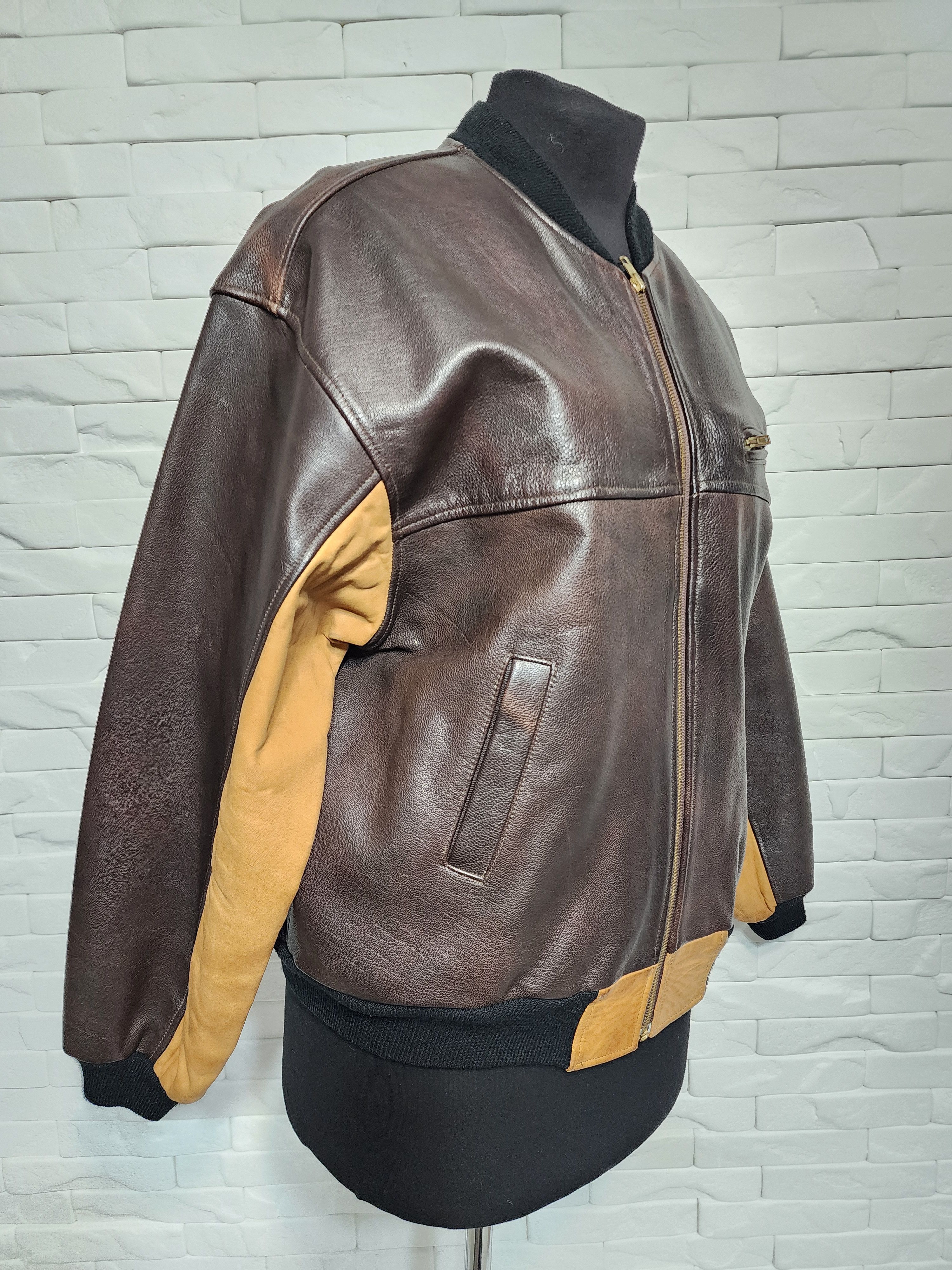 Uniqlo Men's Brown Leather Bomber Jacket: Size US L / EU 52-54 / 3 - 3 Thumbnail