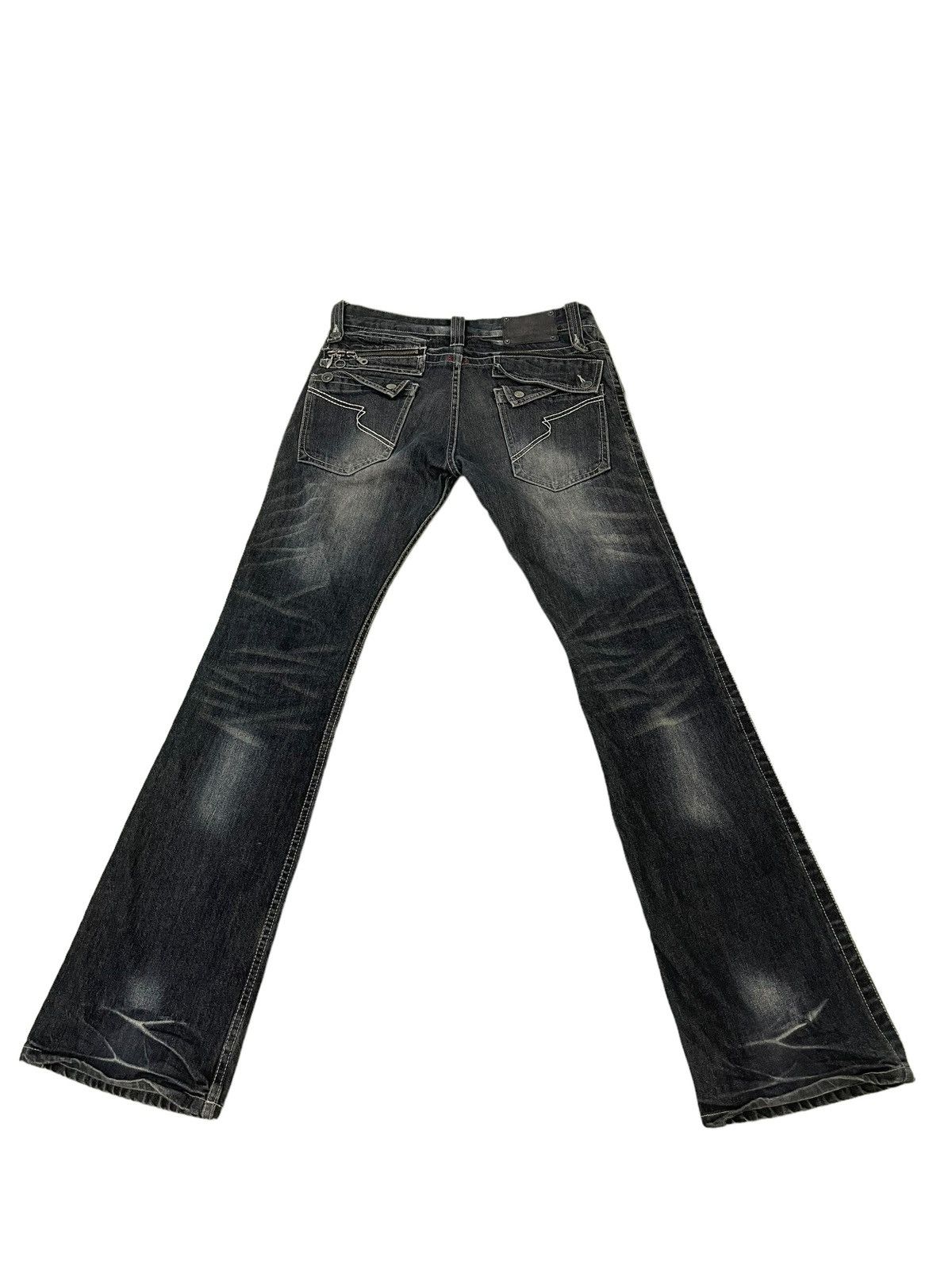 Japanese Brand Flare Jeans Semantic Design Faded Distress Boot Cut 8🟦8 Size US 31 - 12 Thumbnail