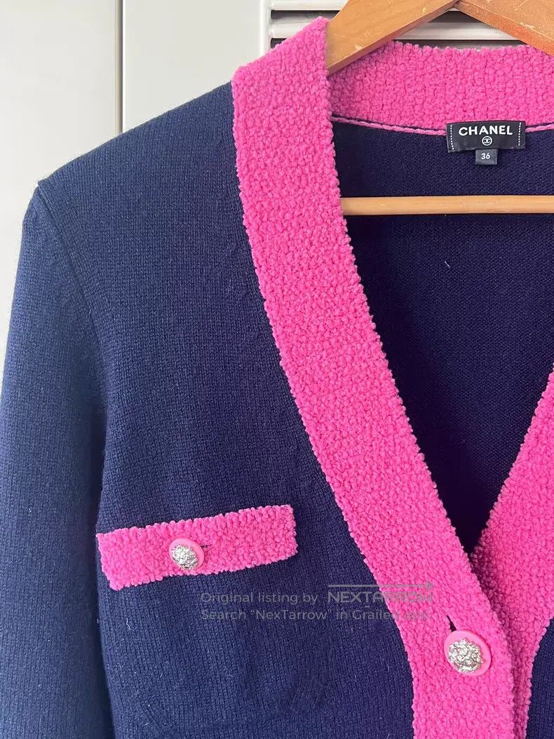 Chanel Chanel 19K dark blue pink edge cashmere cardigan coat Size XS / US 0-2 / IT 36-38 - 4 Thumbnail