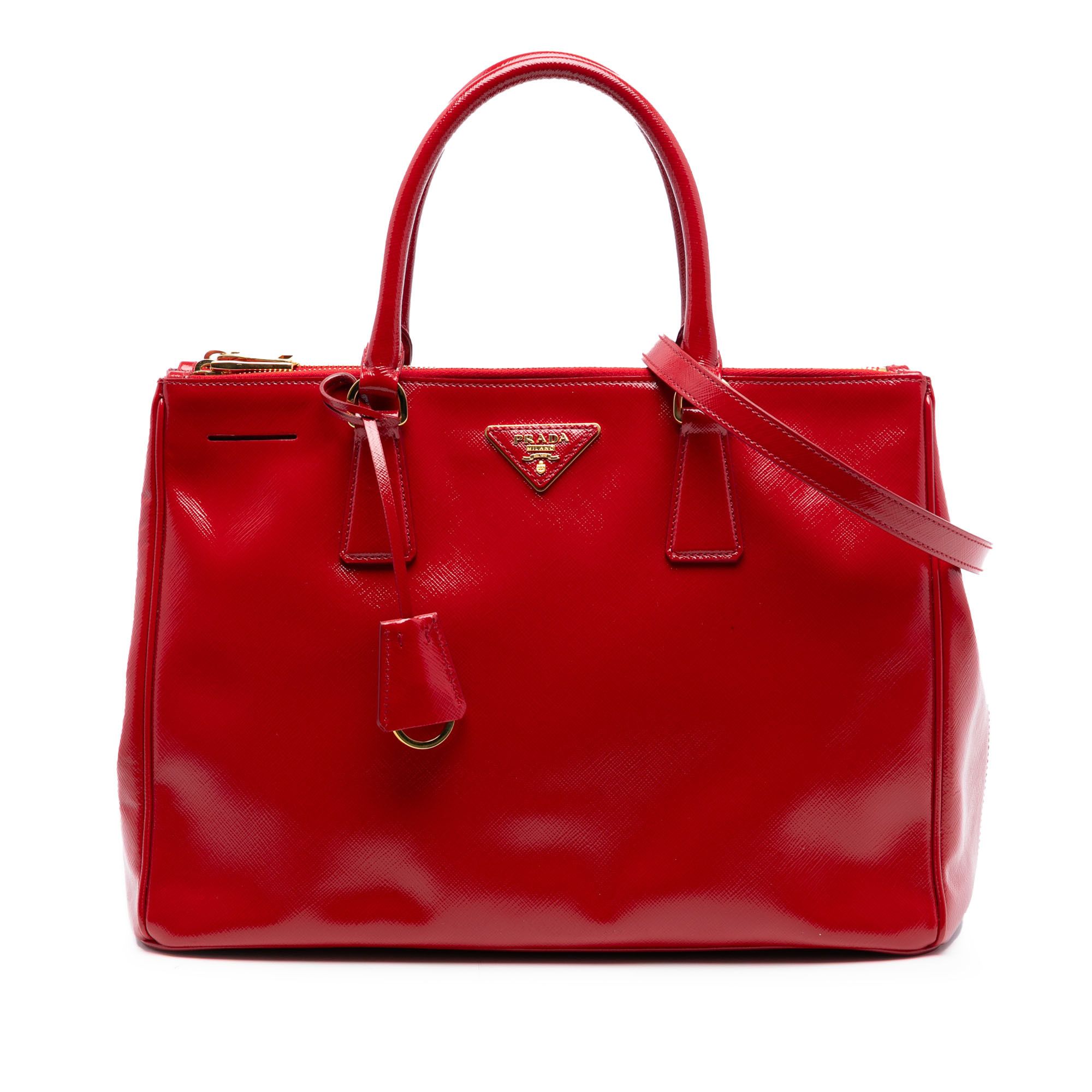Prada Medium Saffiano Vernice Galleria Double Zip Satchel