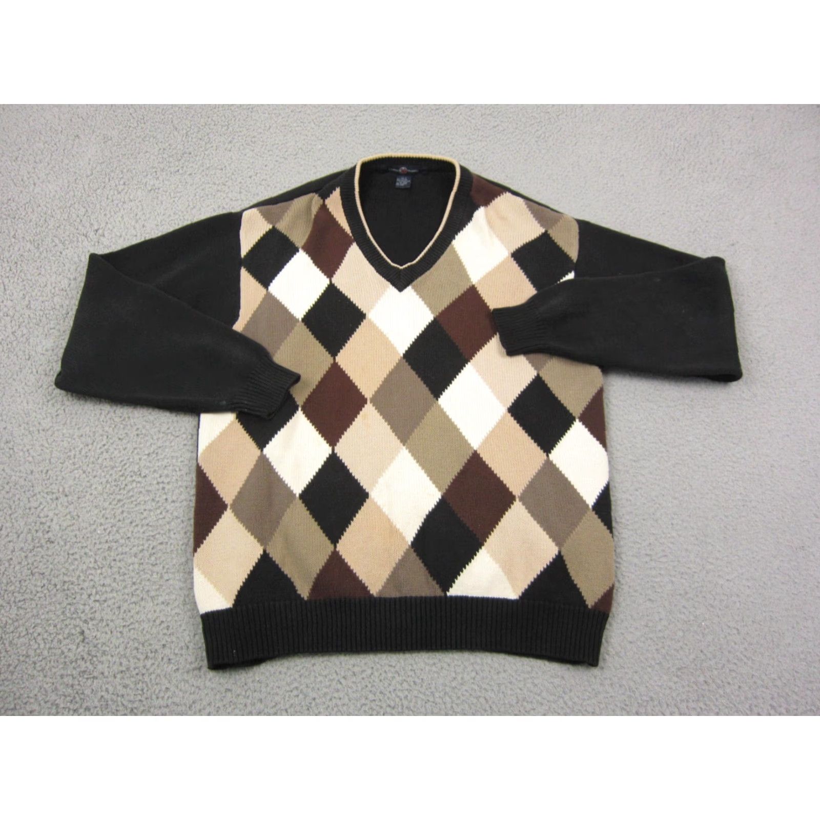 Cotton Traders VINTAGE Cotton Traders Sweater Mens L Brown Diamond Argyle Knit V-Neck 90s Size US L / EU 52-54 / 3 - 2 Thumbnail