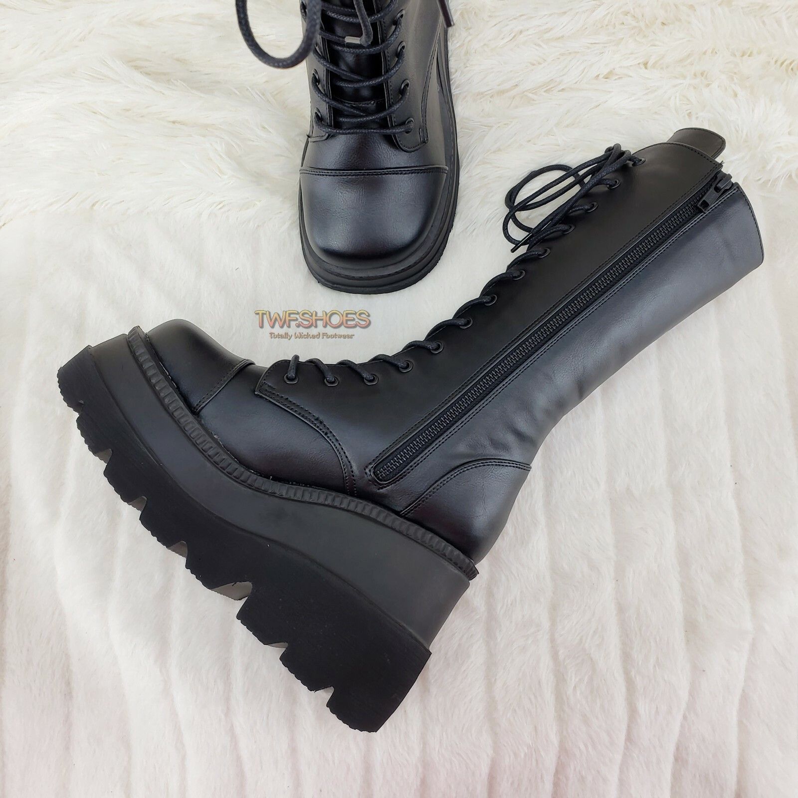 Other DEMONIA Shaker 72 Black Platform 4.5" Wedge Mid Calf Goth Pu Size US 10 / IT 40 - 5 Thumbnail