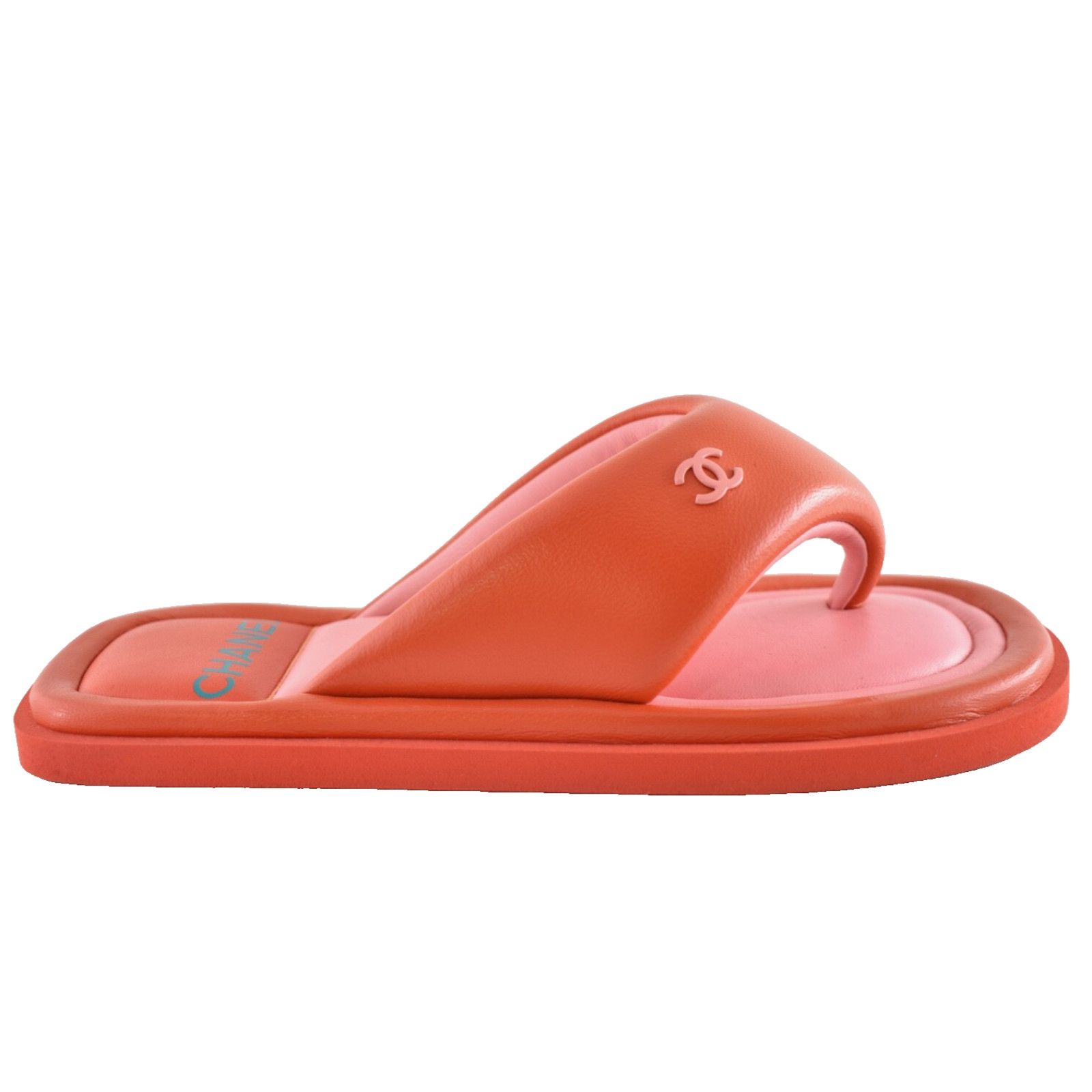Chanel Chanel 22P Pink Red Lambskin Padded Pool Thong Logo Size US 7 / IT 37 - 1 Thumbnail