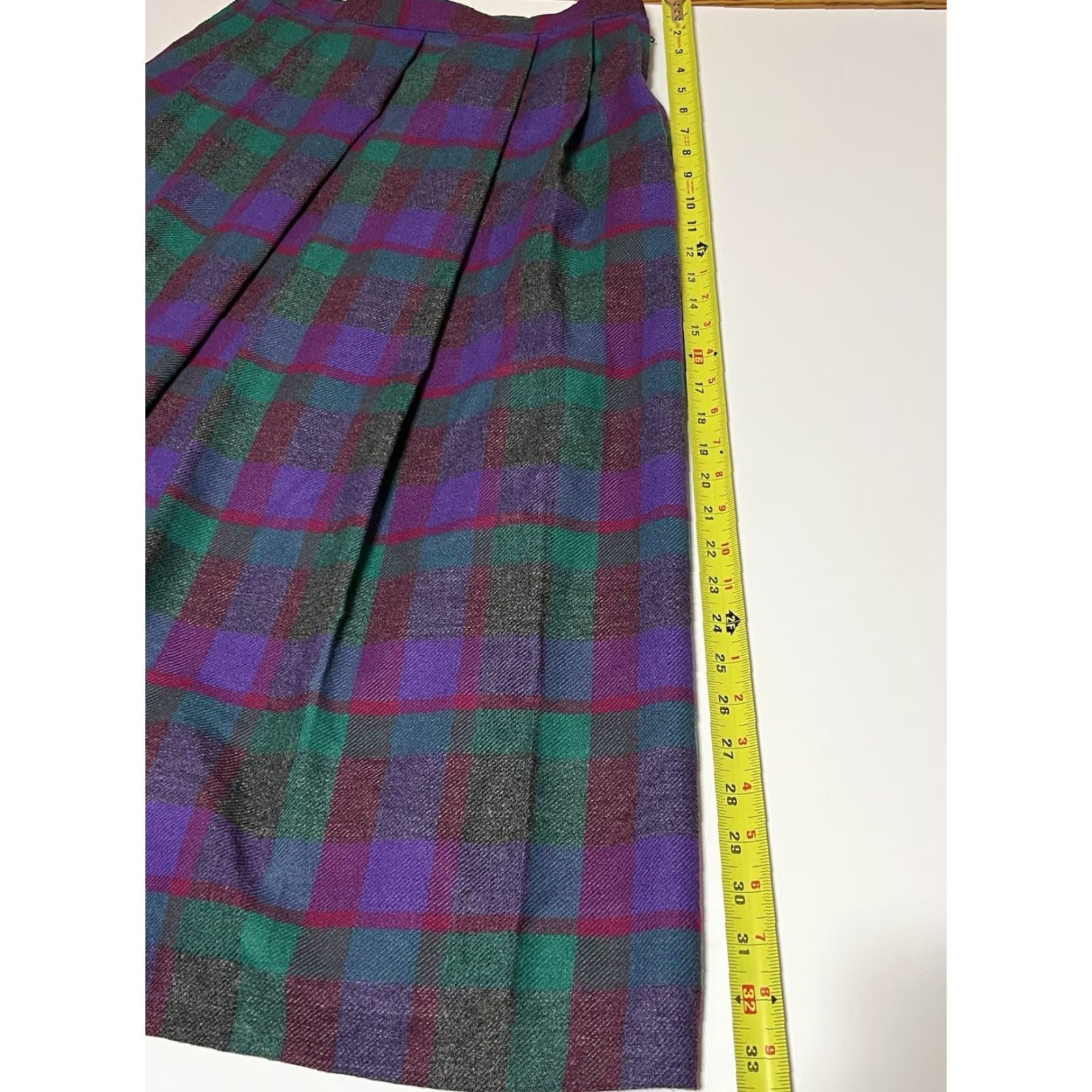 Vintage VINTAGE Country Suburbans Wool Skirt 12 Regular Long Purple Green Plaid USA Union Made Womens Size 34" / US 12 / IT 48 - 4 Thumbnail