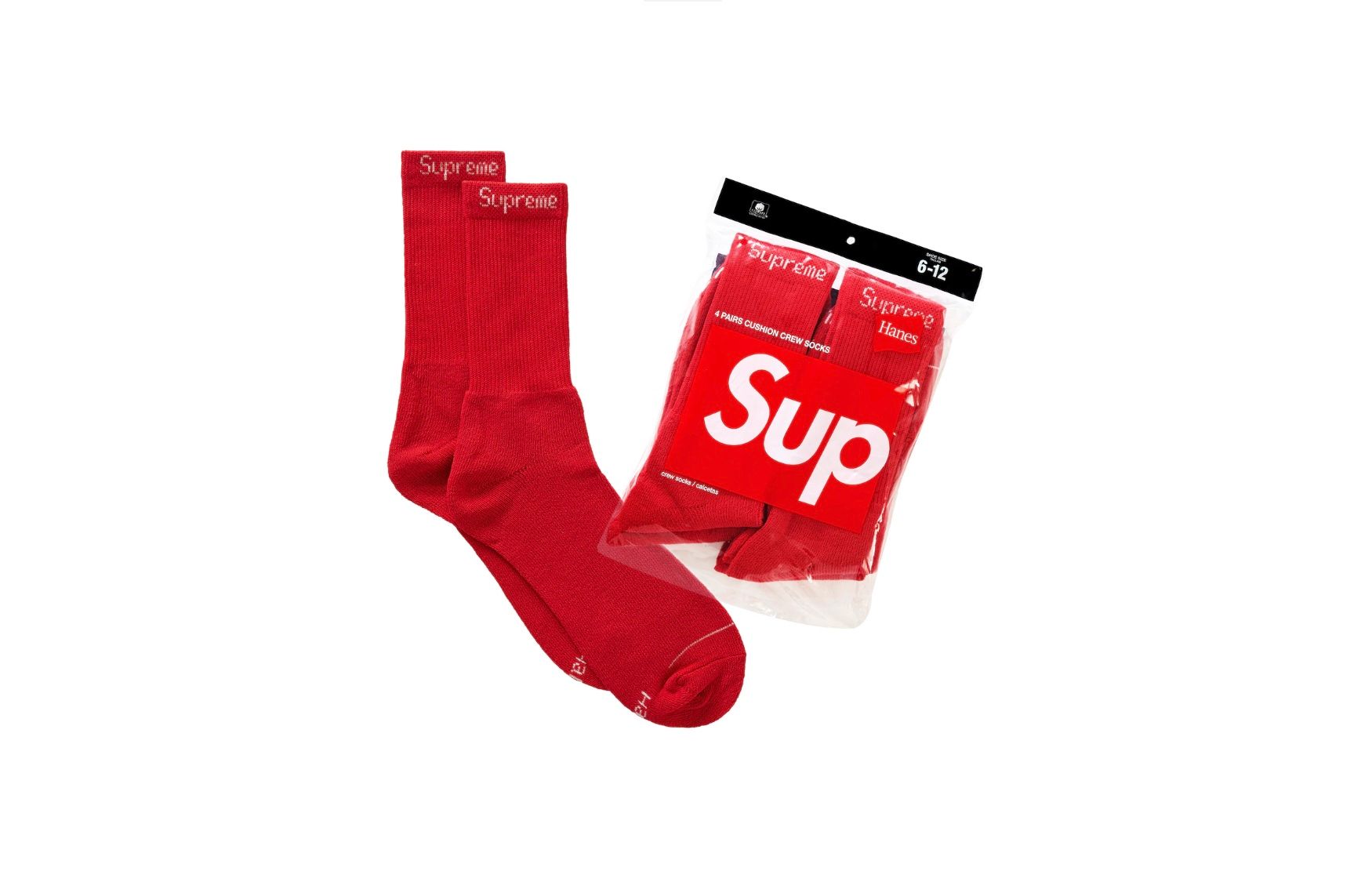 Pre-owned Hanes X Supreme Hanes Crew Socks (4 Pack) In Red (fw23) In Supreme Red