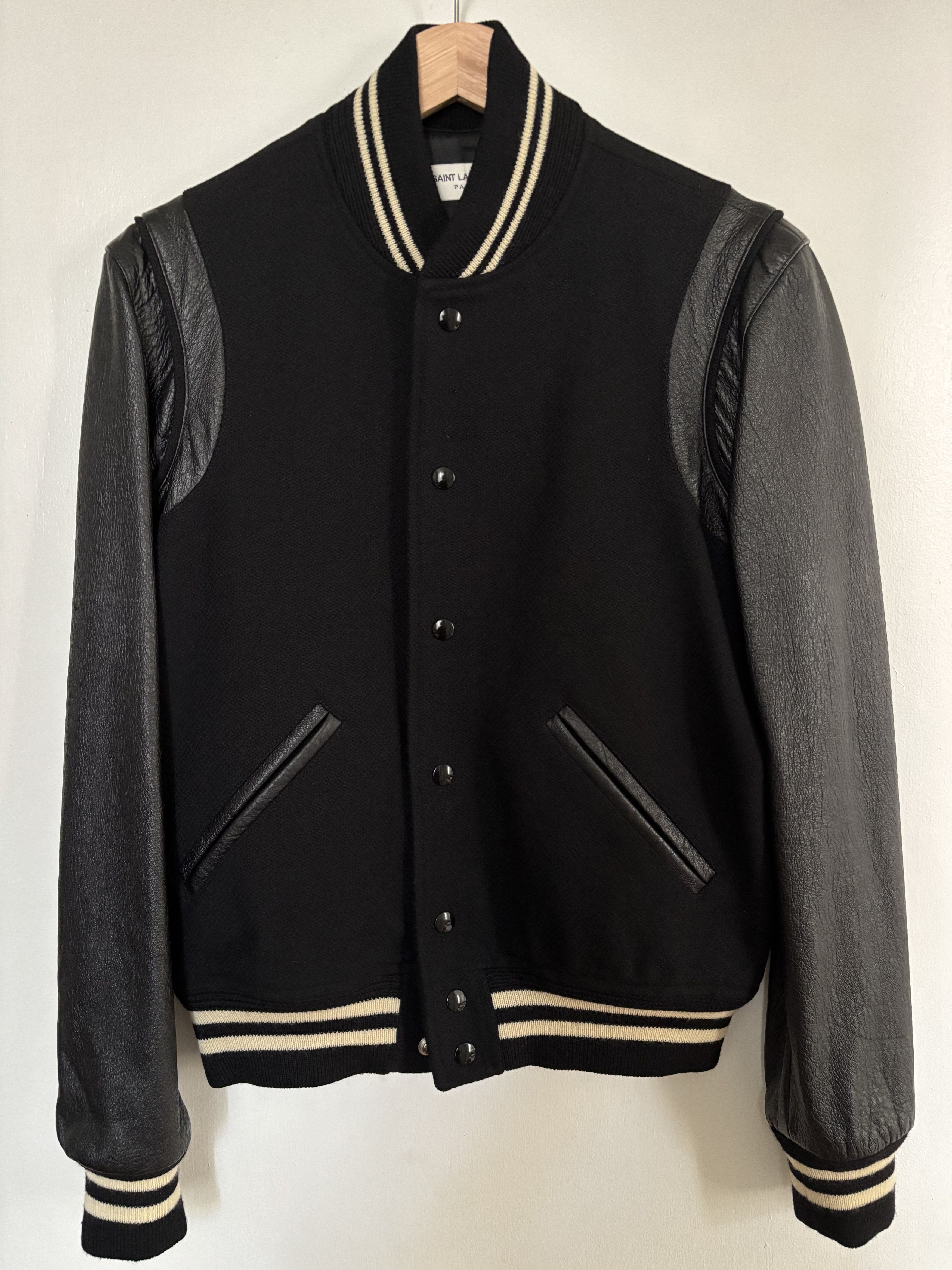 Saint Laurent Paris CLASSIC TEDDY JACKET IN BLACK WOOL, LEATHER AND POLYAMIDE Size US S / EU 44-46 / 1 - 6 Thumbnail