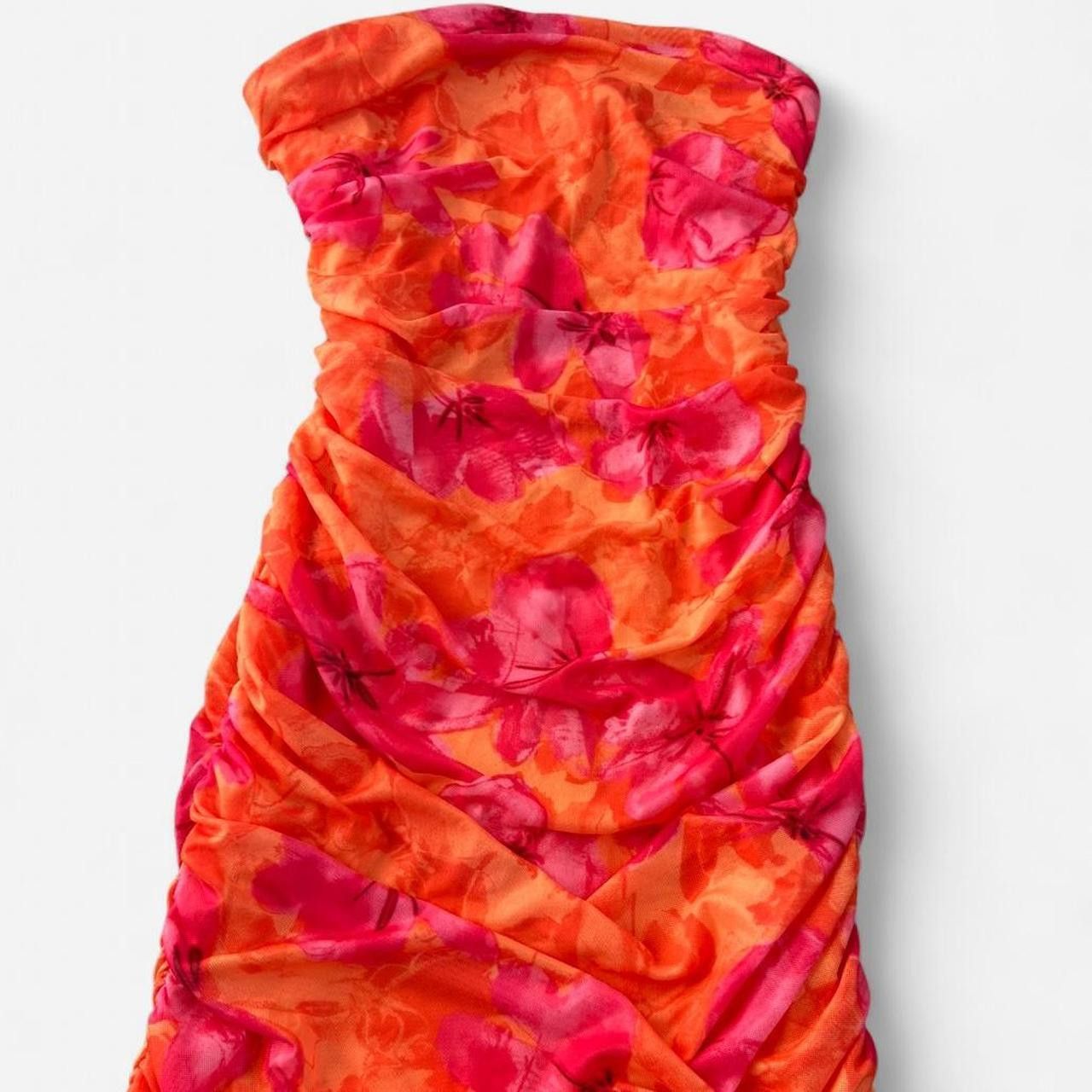 Other Orange Pink Floral Strapless Ruched Mini Size S / US 4 / IT 40 - 2 Thumbnail
