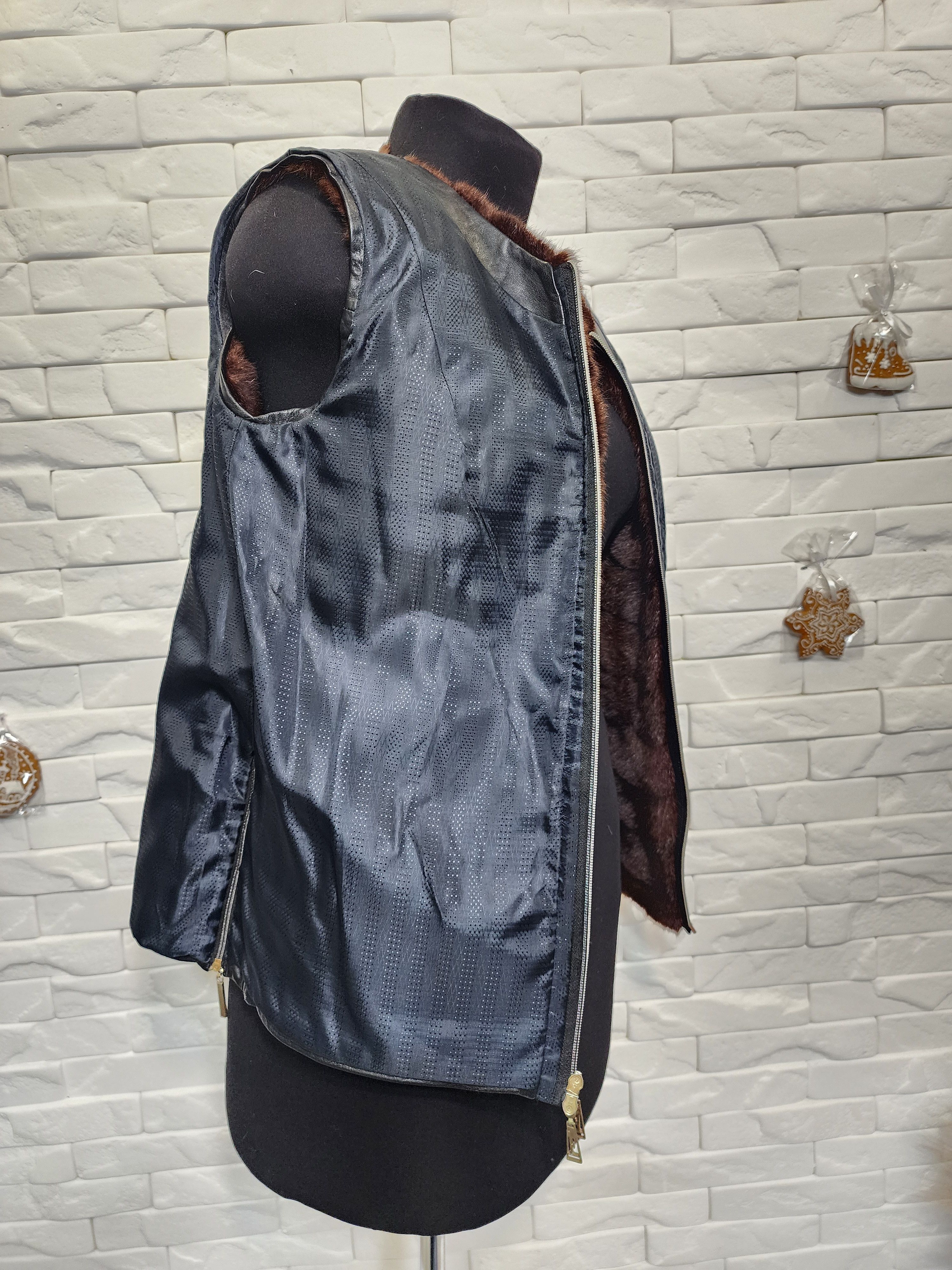Furla Fur Vest: Brown Leather Trim, Metal Zipper Size L / US 10 / IT 46 - 9 Thumbnail