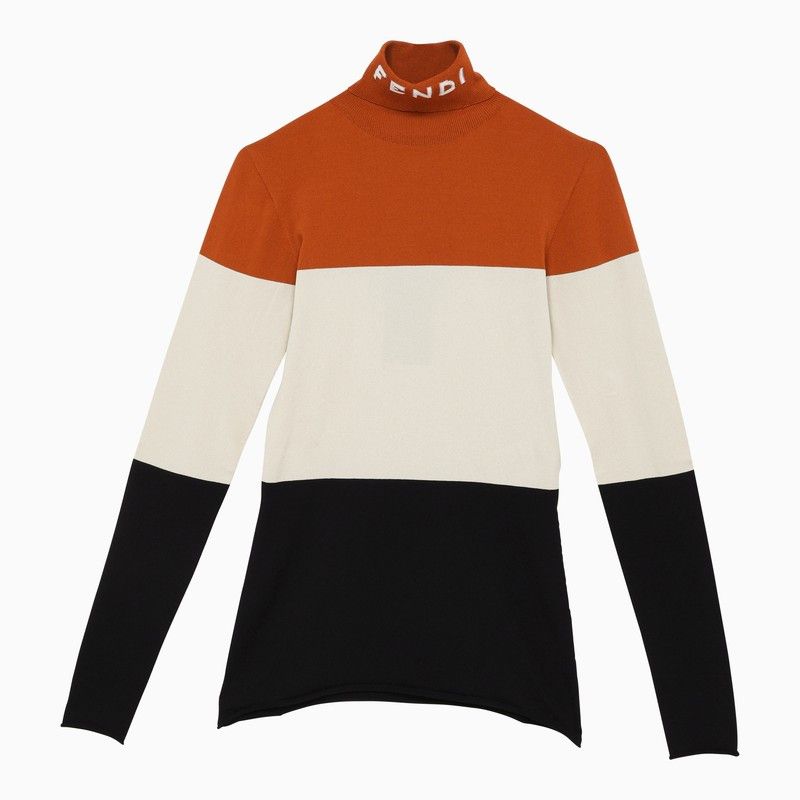 image of Fendi High Neck Sweater In Multicolored Lycra With Logo in Brown, Women's (Size XS)