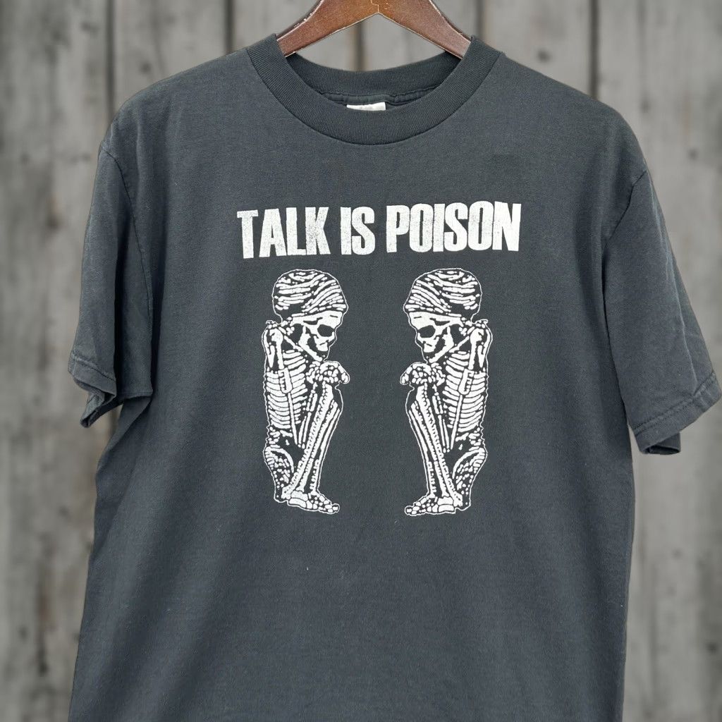 VINTAGE Talk Is Poison Shirt Mens L 90s Capitalist Casualties Punk Fruit of the Loom Black Cotton Jersey Crew Neck Short Sleeve T-Shirt