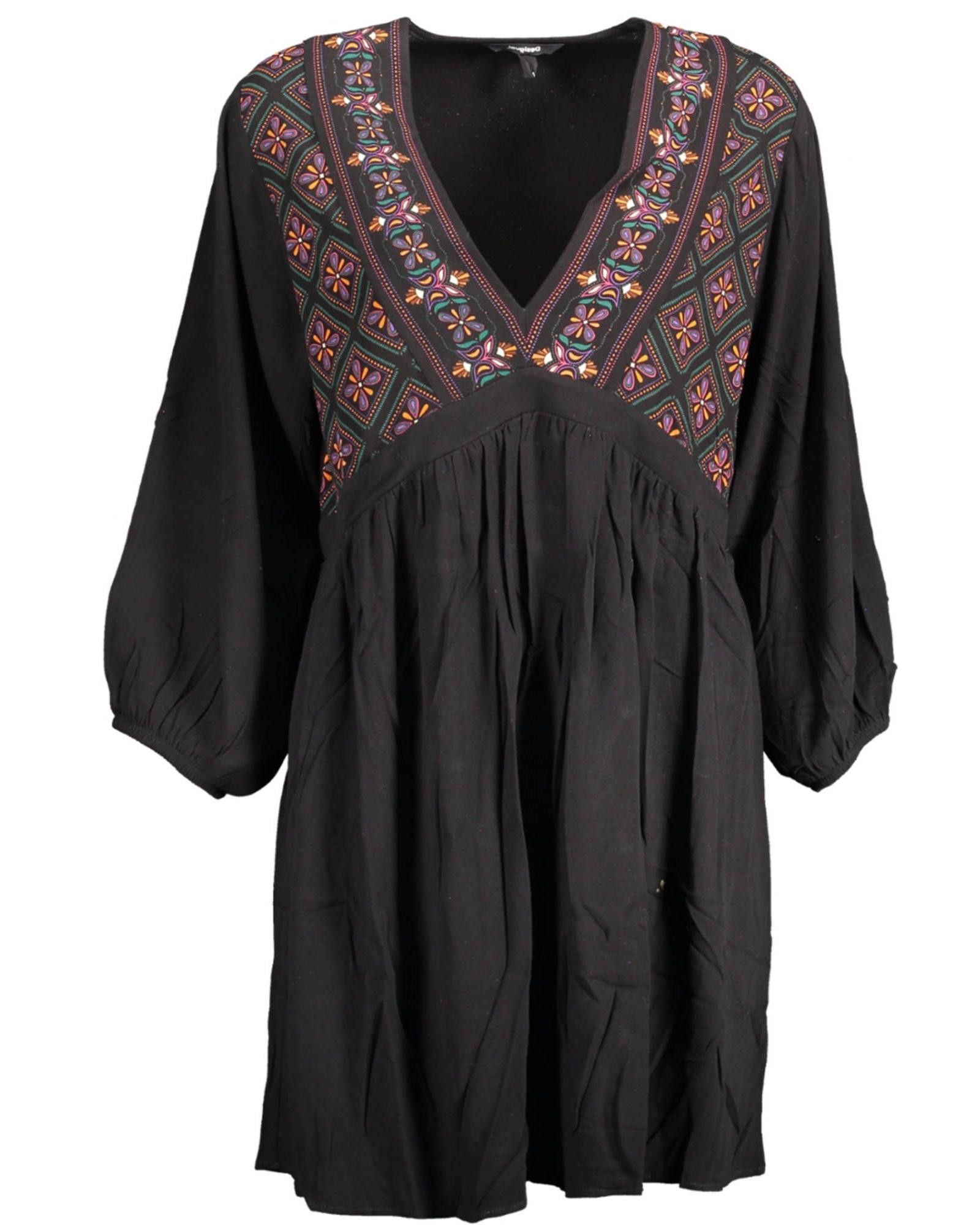 Image of Desigual Contrasting Details Black Viscose Dress, Women's (Size 2XL)