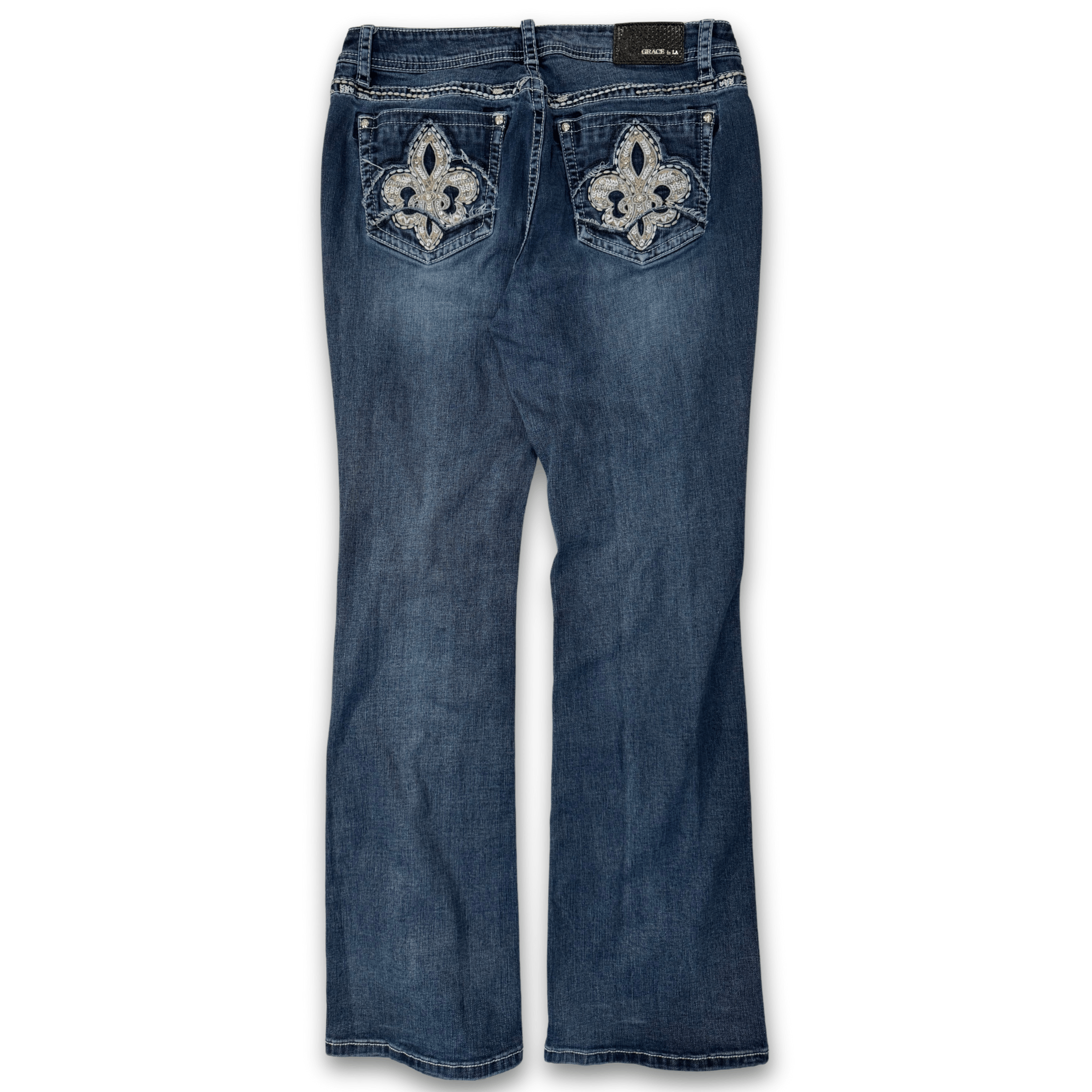 Grace in LA Y2K Chunky Stitch Embellished Bootcut Jeans | 33" | Grace Size 33" - 2 Thumbnail