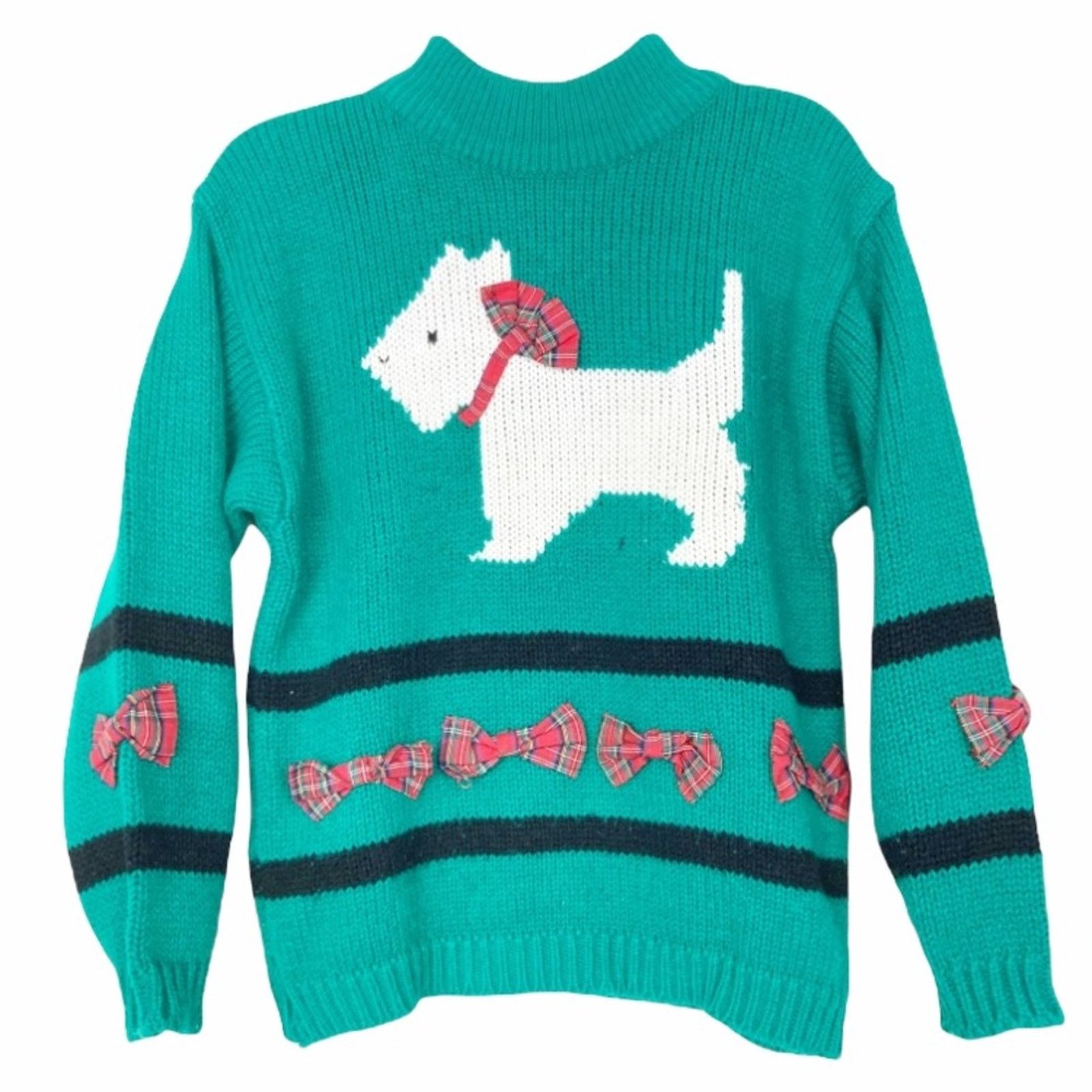 Vintage Vintage Green Scottie Dog Sweater Plaid Bows Sz S Size S / US 4 / IT 40 - 5 Thumbnail