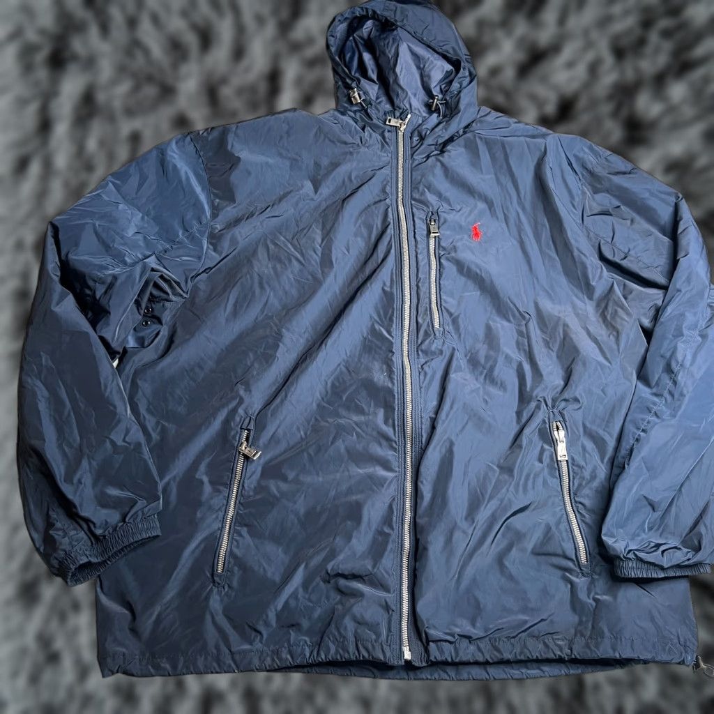 Polo Ralph Lauren Polo Ralph Lauren Windbreaker Jacket 1XB Navy Blue Nylon Full Zip Hooded Coat Mens Size US XL / EU 56 / 4 - 1 Thumbnail