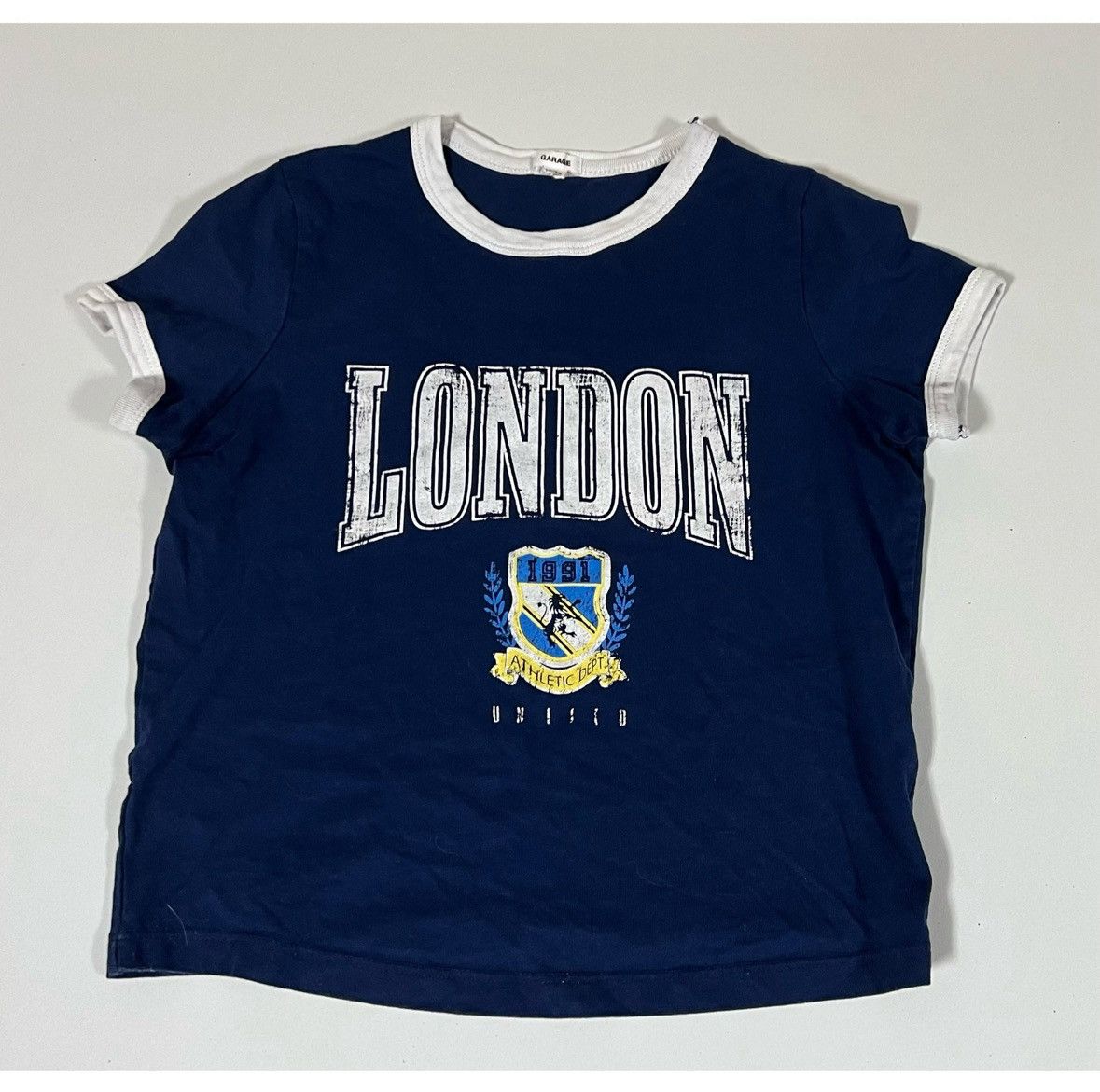 Garage Garage Navy Blue ‘London’ Graphic Ringer Tee Shirt Top XS 💙✨ Size XS / US 0-2 / IT 36-38 - 1 Thumbnail