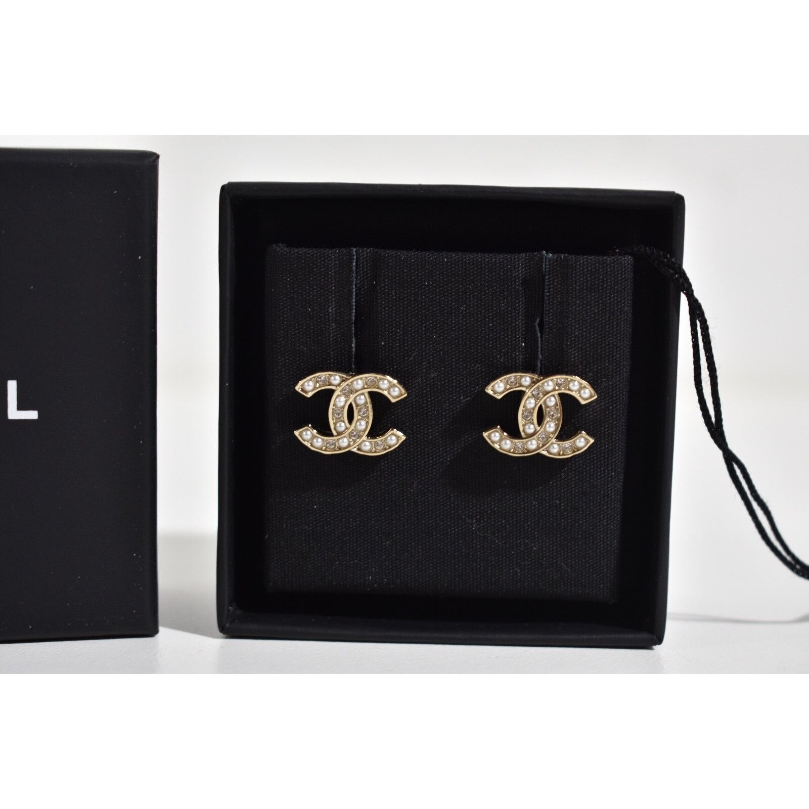 Chanel Chanel Gold Pearl White Crystal Statement Stud Earrings Size ONE SIZE - 5 Thumbnail