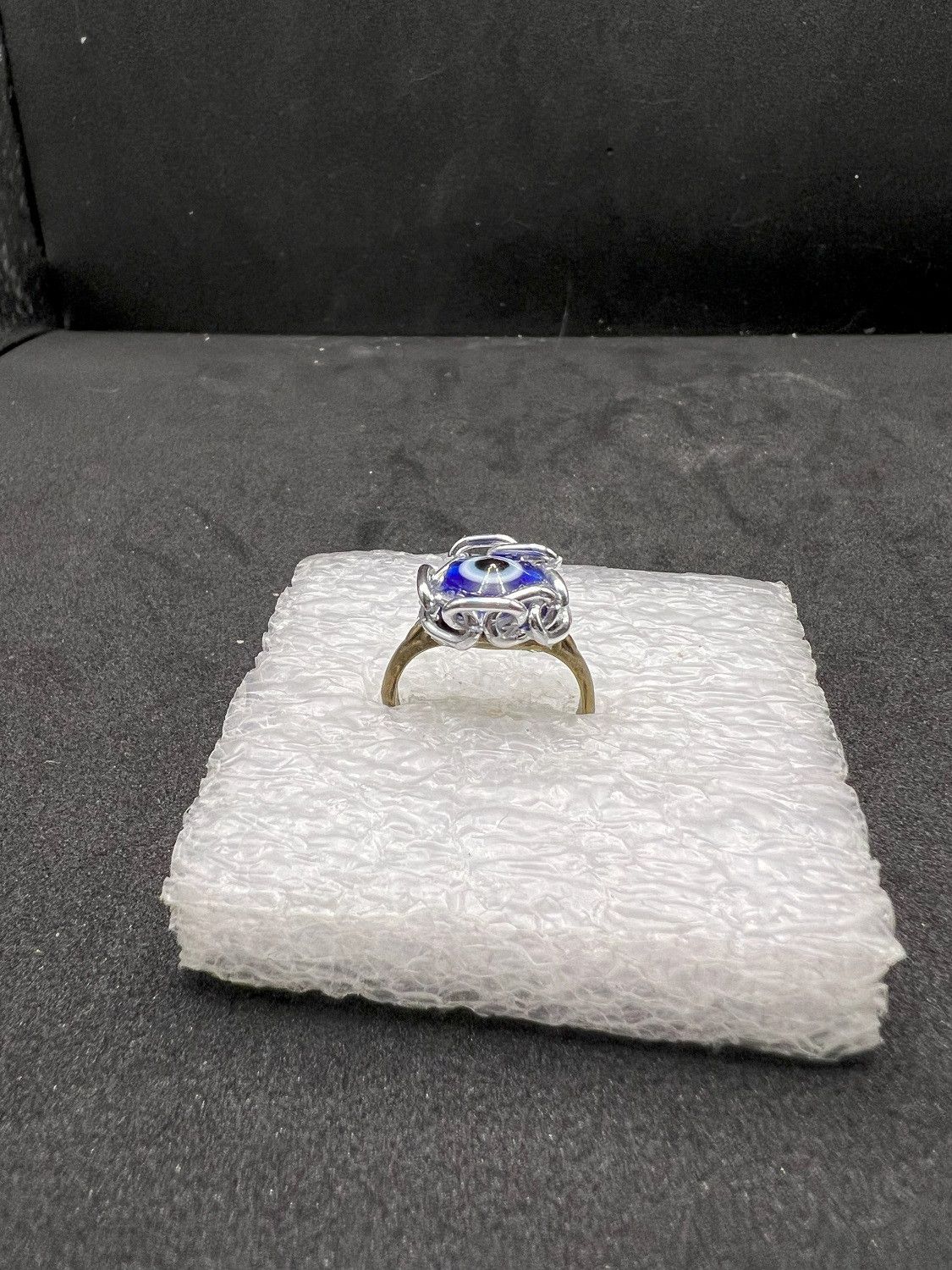 Handmade Evil eye bronze ring with chain - size 6 Size ONE SIZE - 2 Thumbnail