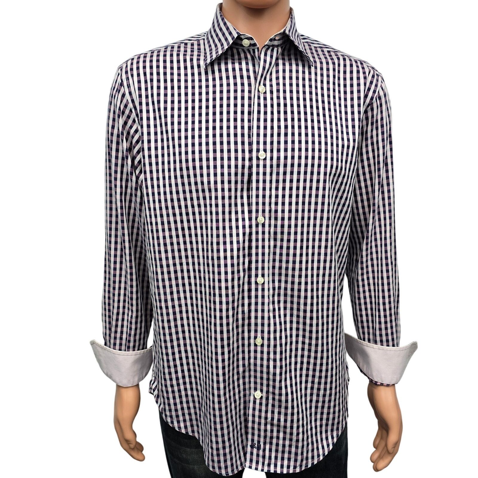 Johnston & Murphy JOHNSTON & MURPHY Dress Shirt M Tailored fit Flip Cuff check Size US M / EU 48-50 / 2 - 2 Thumbnail