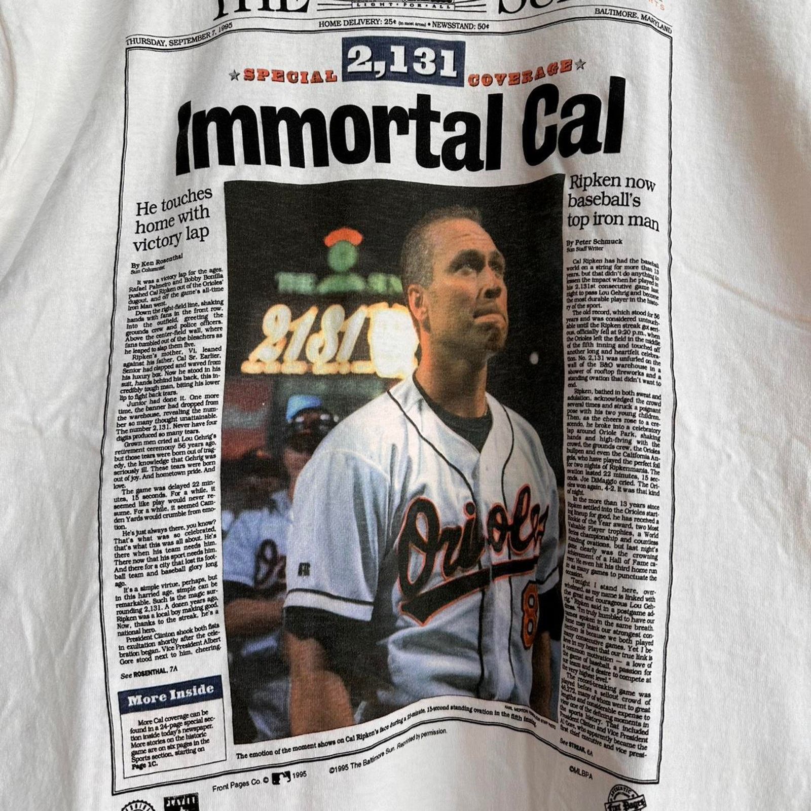 Fruit Of The Loom × Vintage Vintage 1995 Baltimore Orioles Cal Ripkin Jr T-Shirt Size US L / EU 52-54 / 3 - 3 Thumbnail
